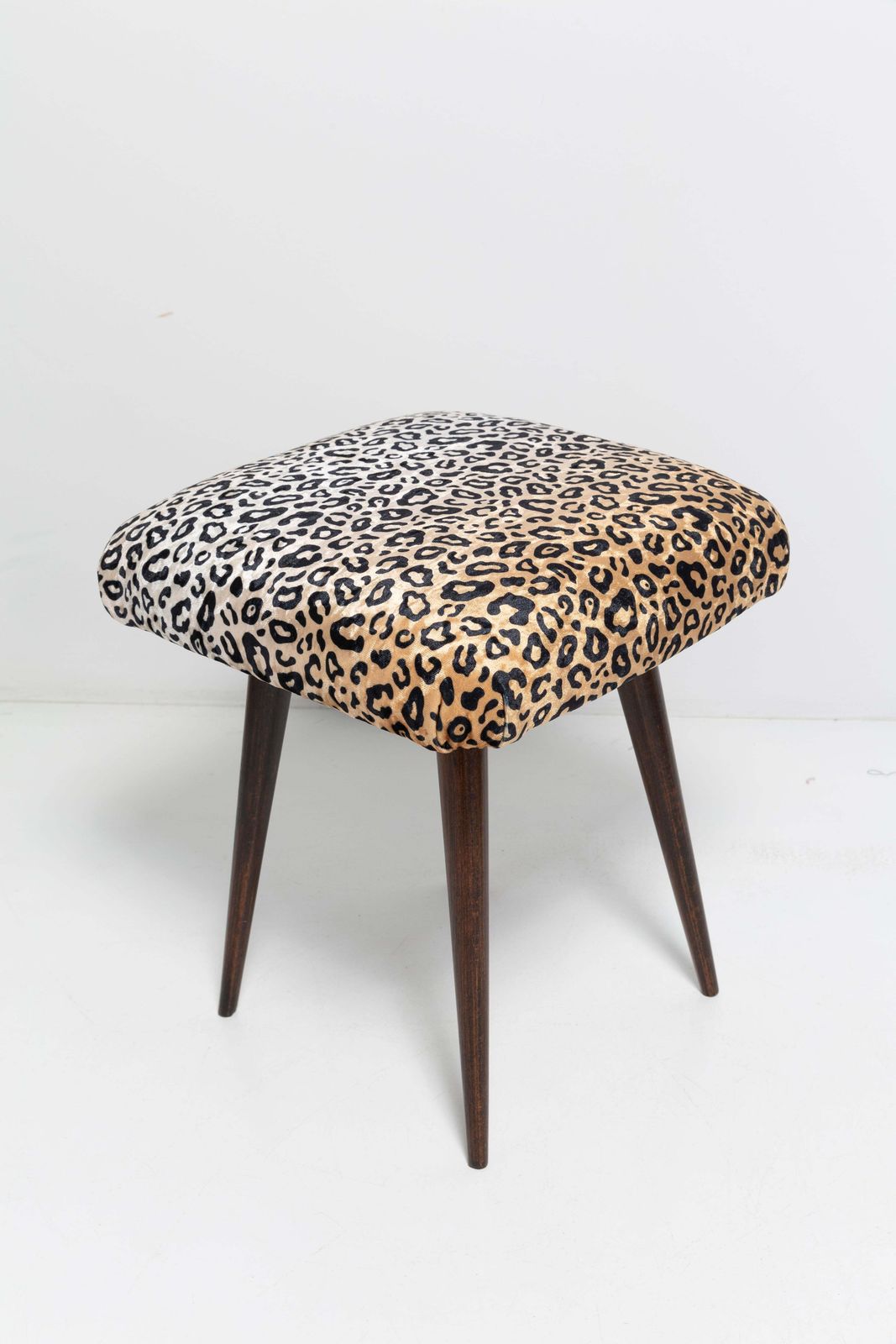 20th Century Leopard Velvet Vintage Stool, Europe, 1960s photo furniture