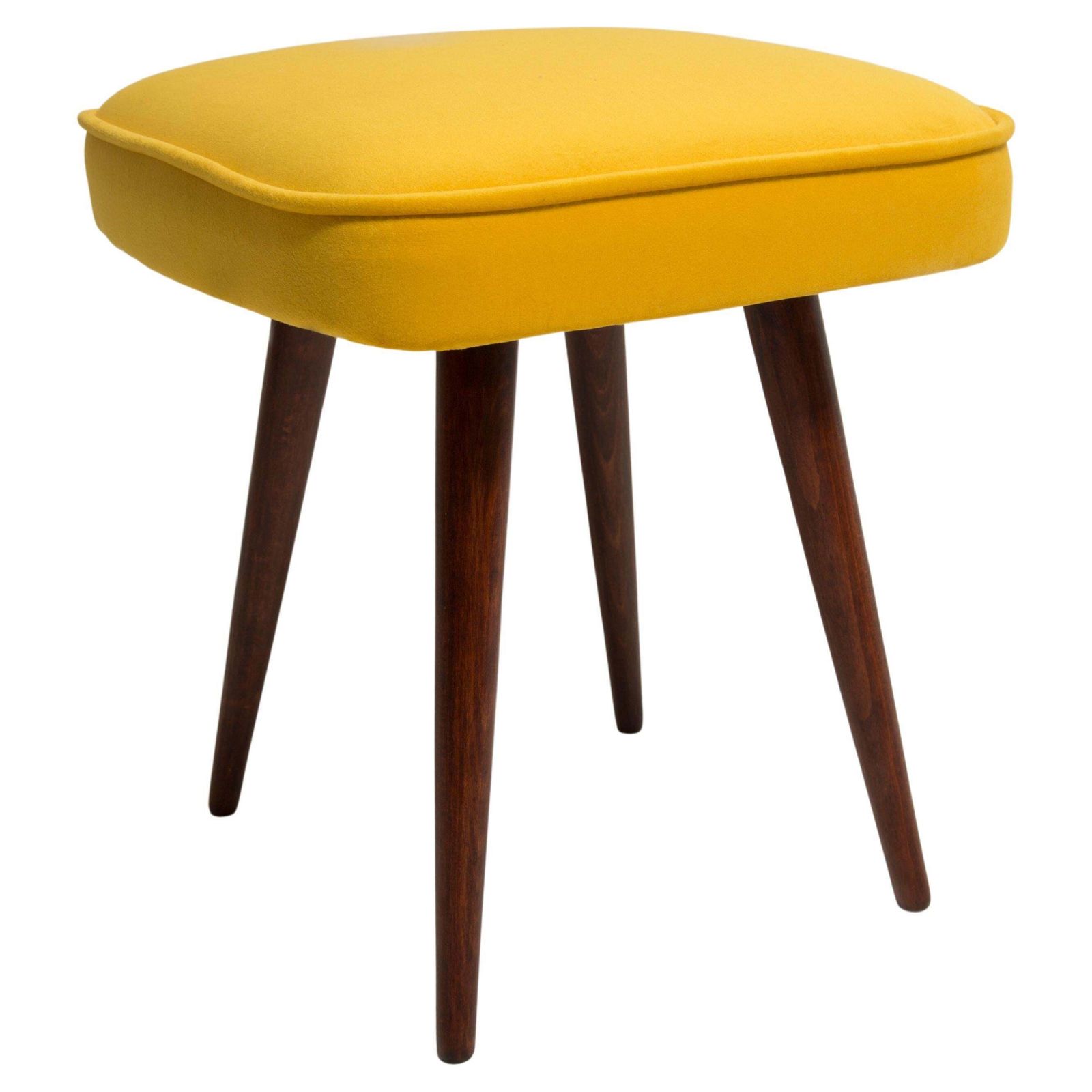 Mid Century Mustard Yellow Velvet Foot Stool, Poland, 1960s