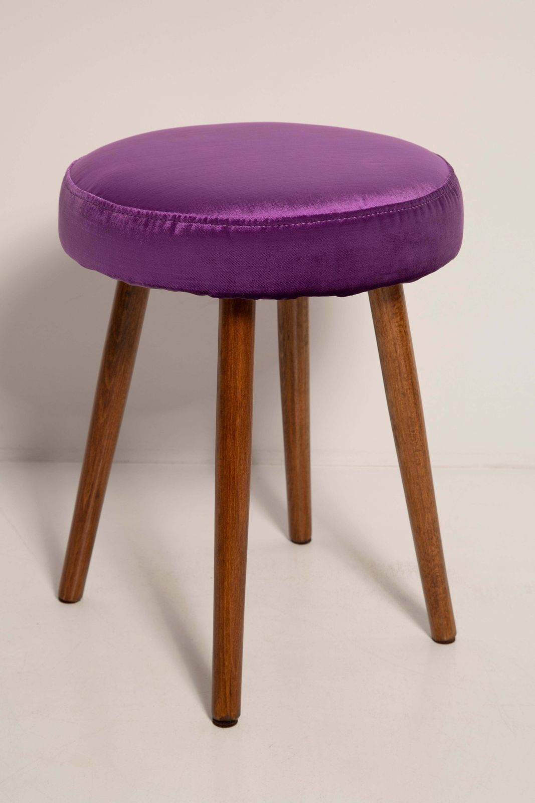 Mid Century Glossy Purple Velvet Stool, Europe, 1960s photo Furniture