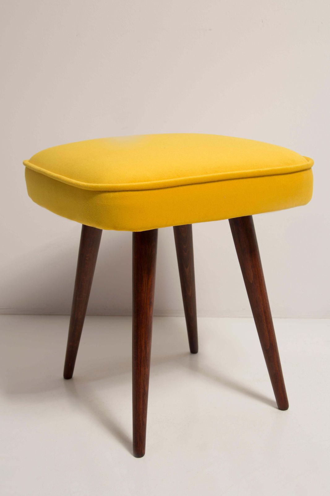Furniture Set Of Two Mid Century Yellow Velvet Foot Stools, Europe, 1960s photo