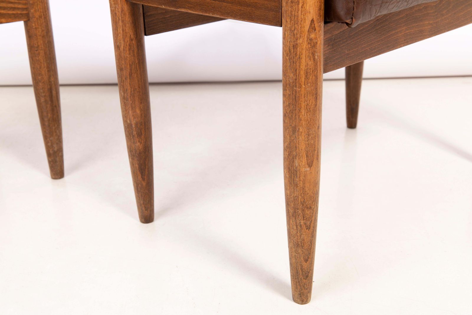 Set Of Two Faux Leather Brown Vintage Stools, Edmund Homa, 1960s photo 340.0