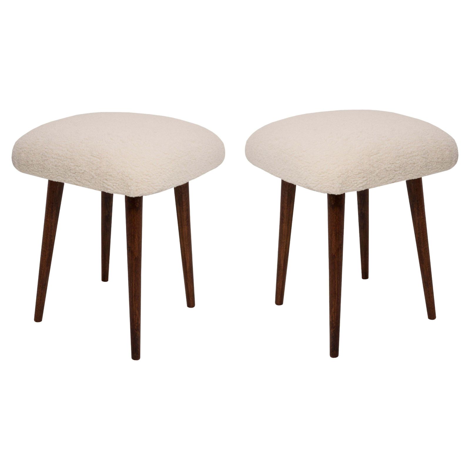 Set Of Two Mid Century Modern Light Beige Boucle Stool, Europe, 1960s