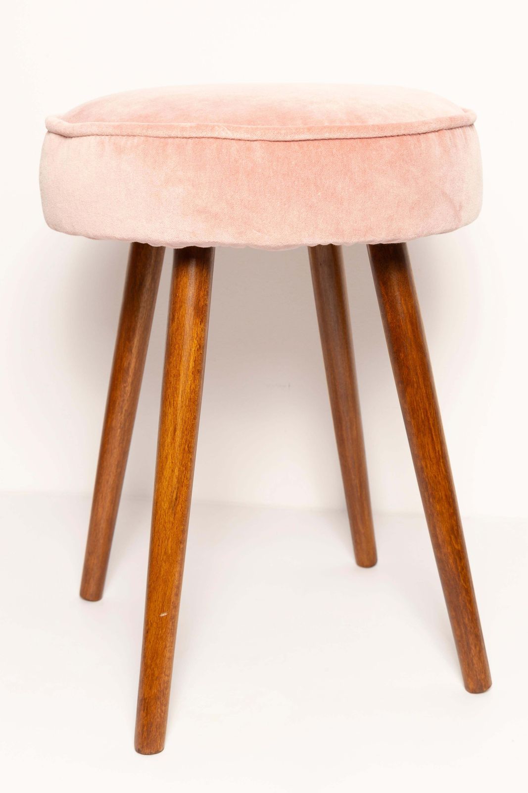 Set Of Two Mid Century Baby Pink Velvet Stools, Europe, 1960s photo furniture