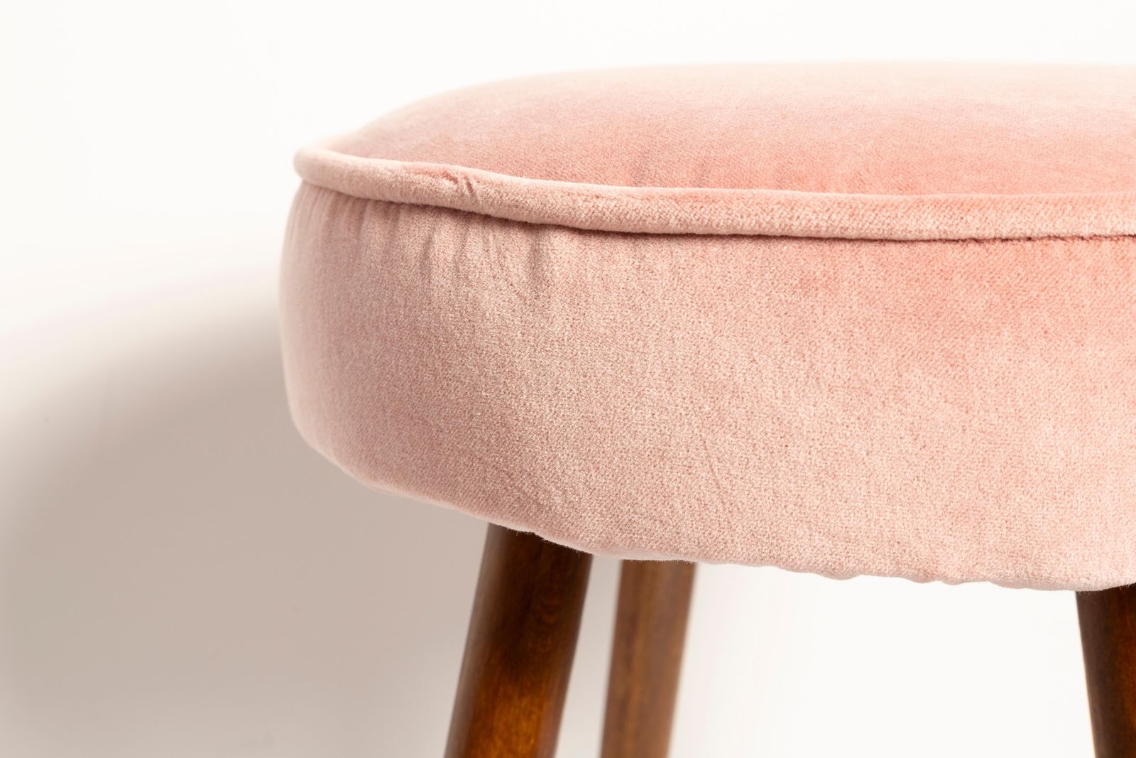 Set Of Two Mid Century Baby Pink Velvet Stools, Europe, 1960s photo Furniture