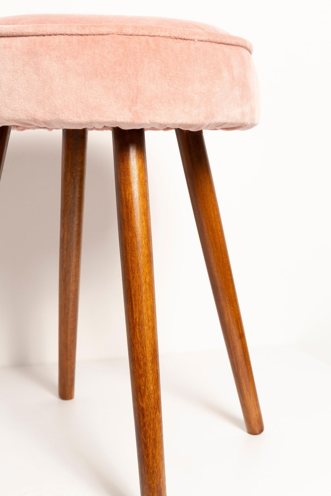 Set Of Two Mid Century Baby Pink Velvet Stools, Europe, 1960s photo 425.0