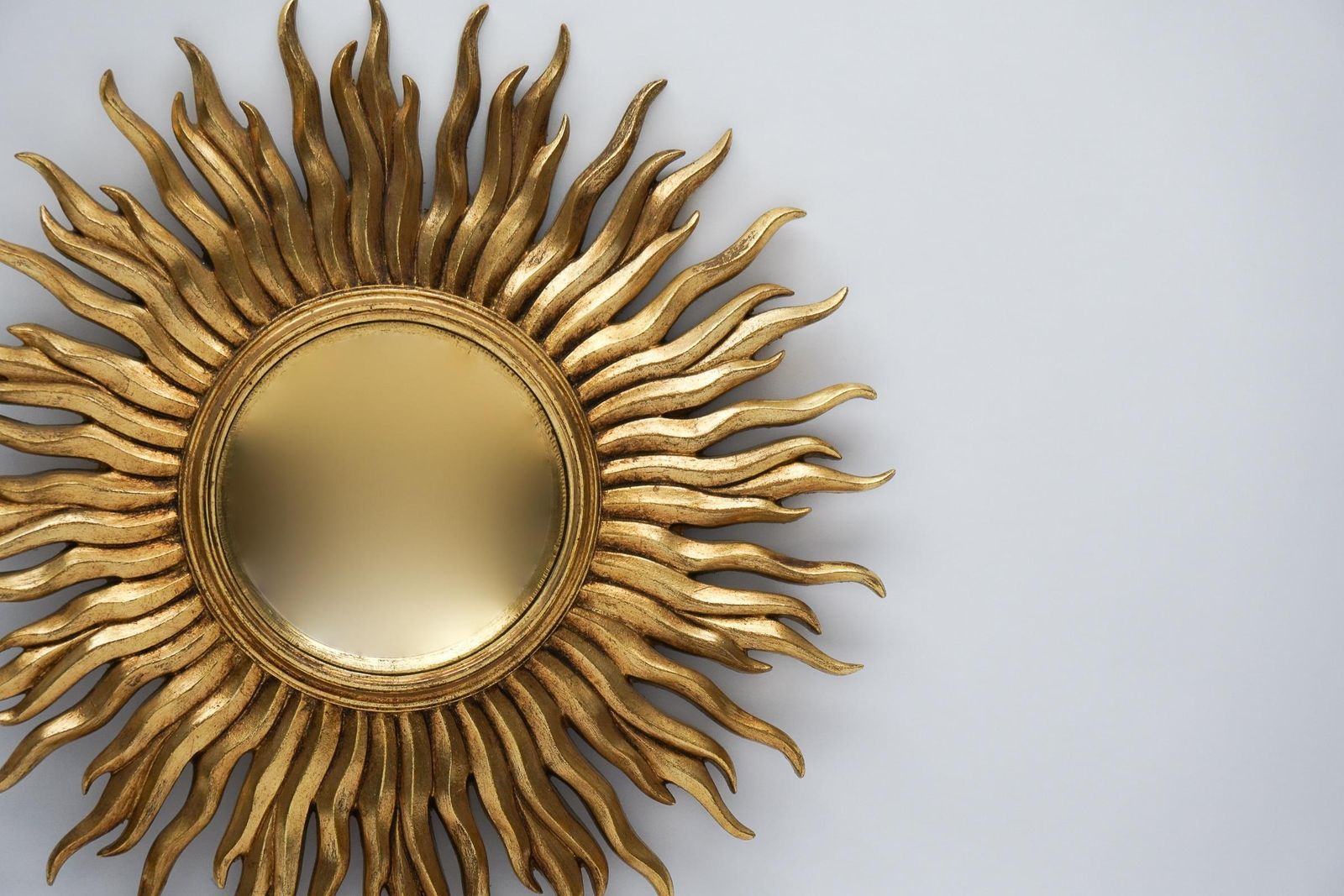 Mid Century Modern Sunburst Golden Wall Mirror, France 1960s photo for sale
