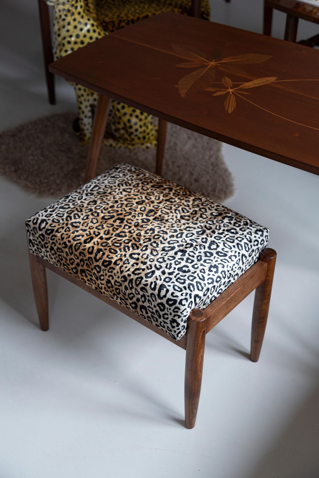 Pair Of Midcentury Leopard Velvet Vintage Stools, Edmund Homa, 1960s photo 510.0