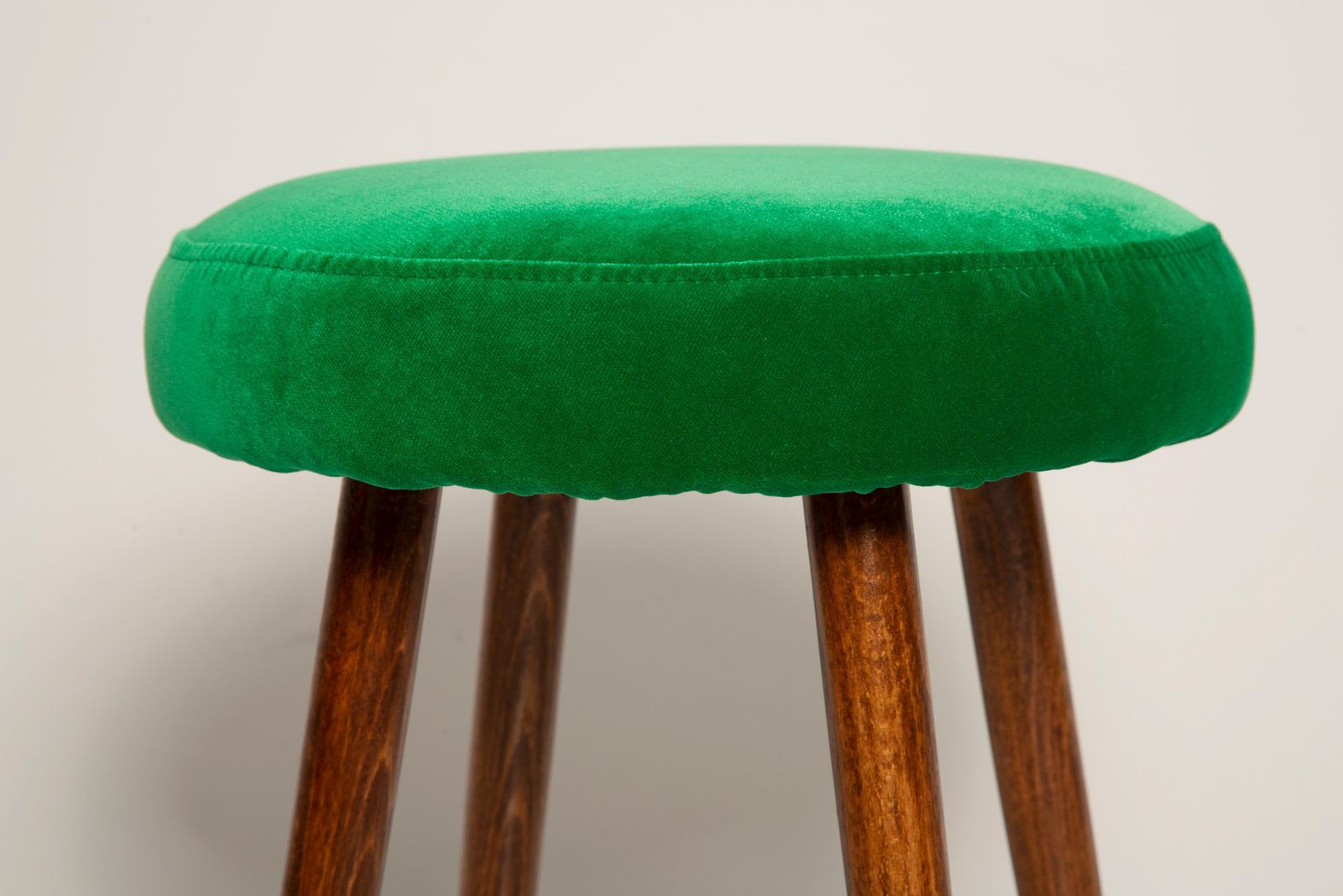 Set Of Two Mid Century Grass Green Velvet Stools, Europe, 1960s photo Furniture