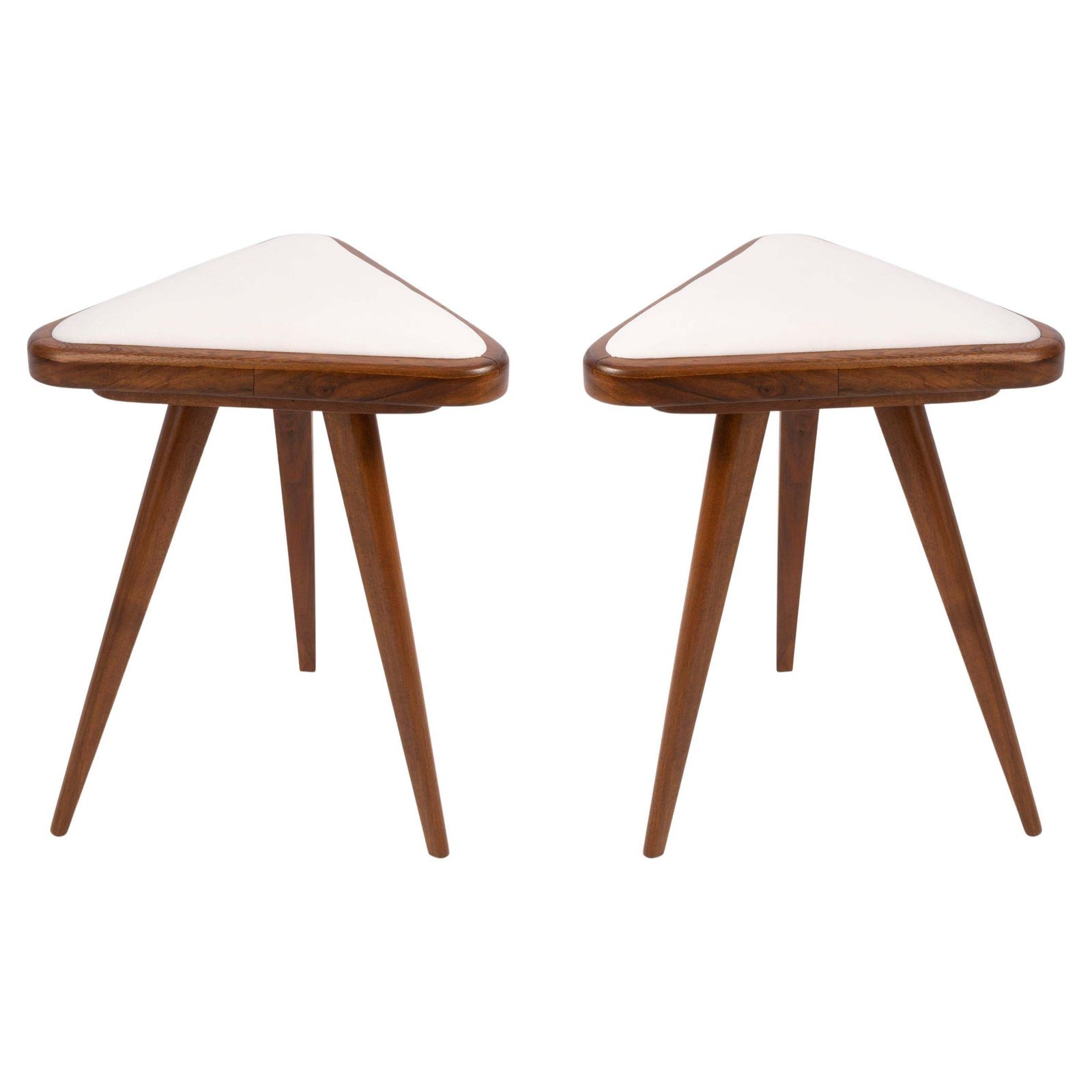 Set Of Two White Velvet 20th Century Triangle Stools, Europe, 1960s