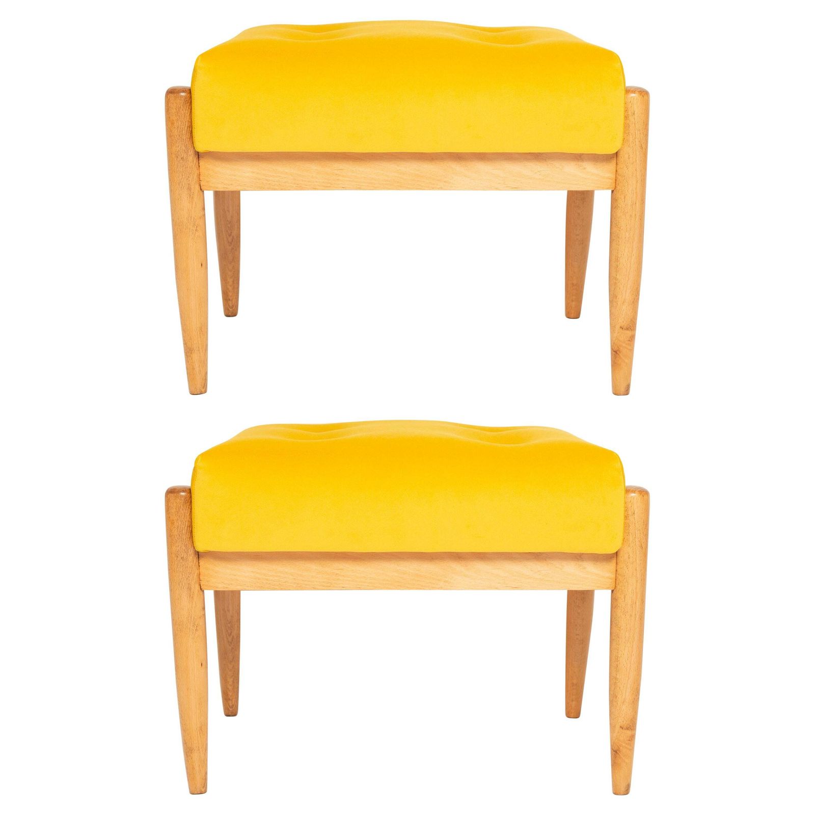 Set Of Two Mid Century Mustard Yellow Vintage Stools, Edmund Homa, 1960s