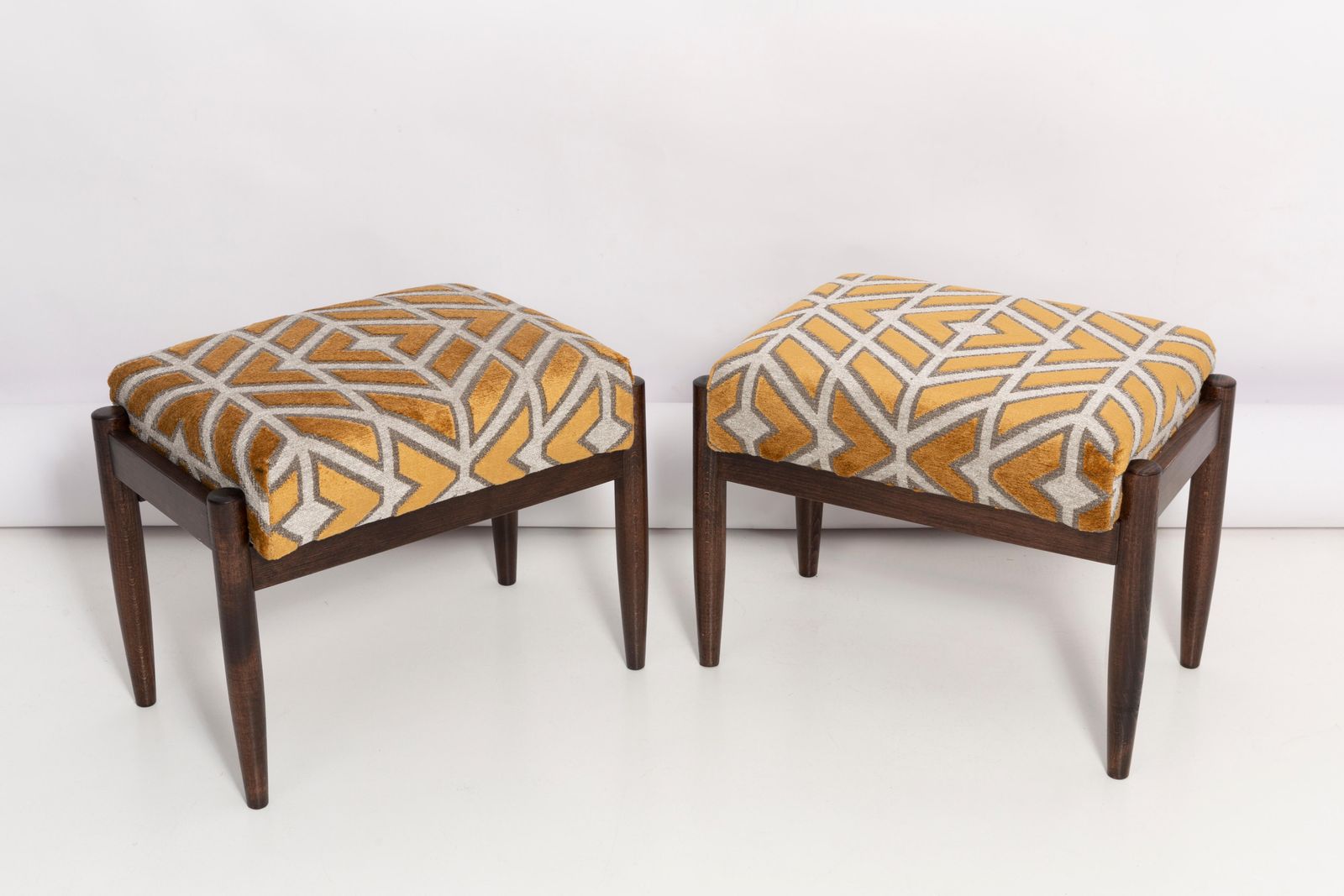 Pair Of 20th Century Yellow Pattern Velvet Vintage Stools, Edmund Homa, 1960s photo furniture