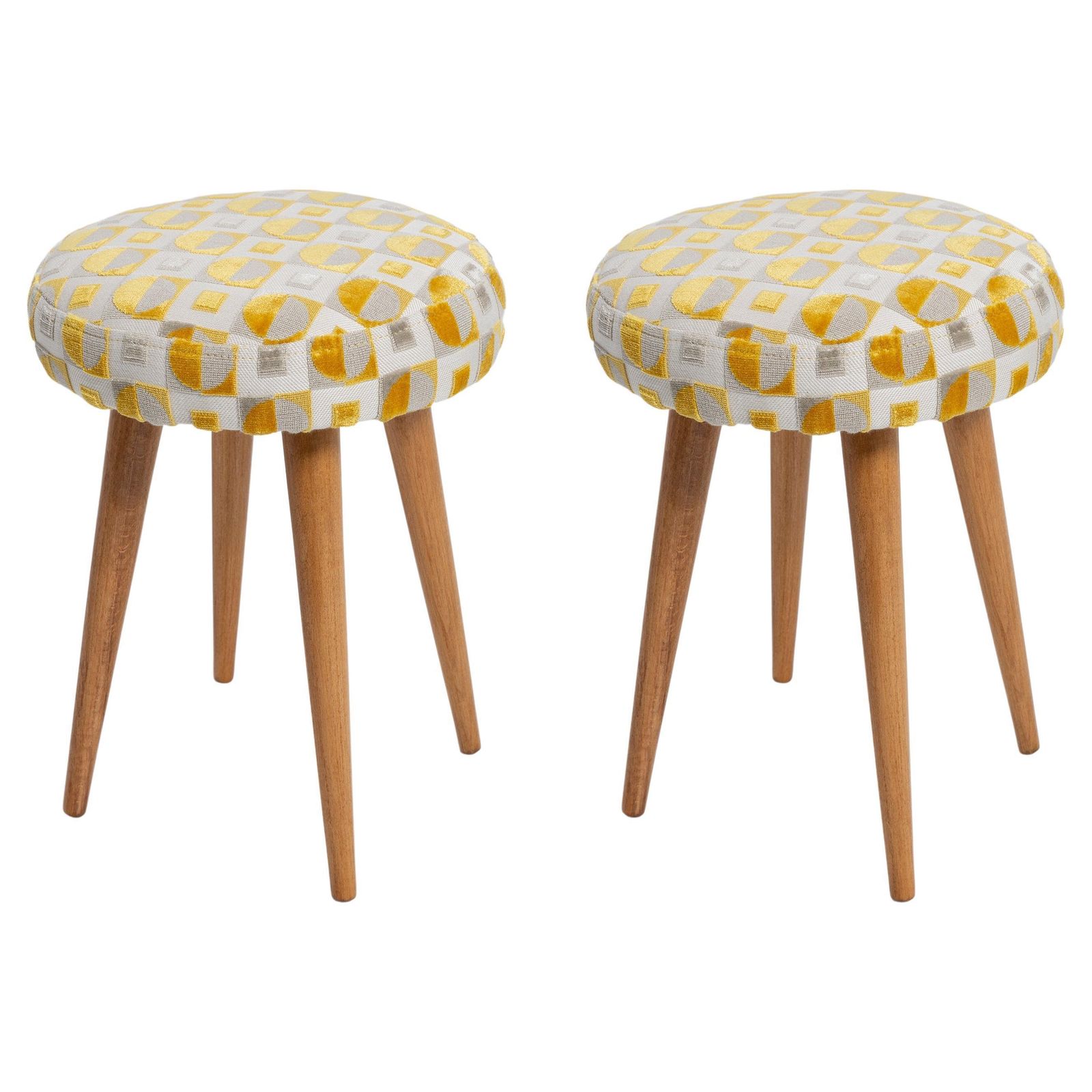 Set Of Two Mid Century Yellow And Beige Stools, Europe, 1960s