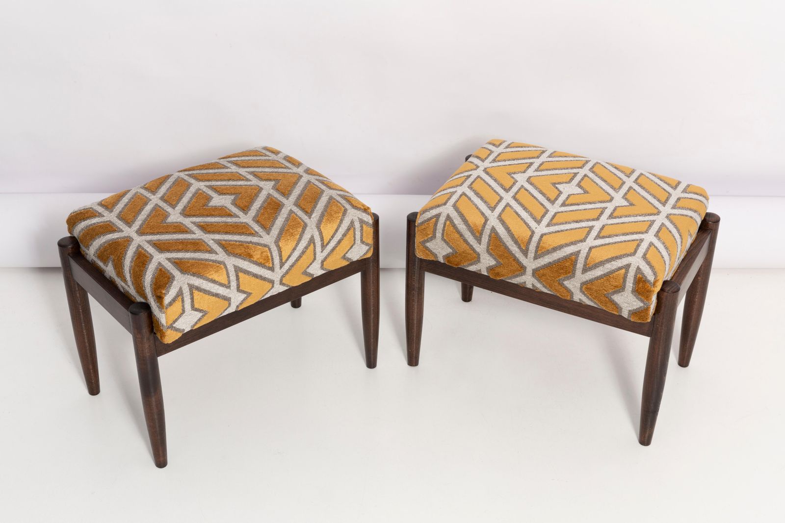 Pair Of 20th Century Yellow Pattern Velvet Vintage Stools, Edmund Homa, 1960s photo 764.0