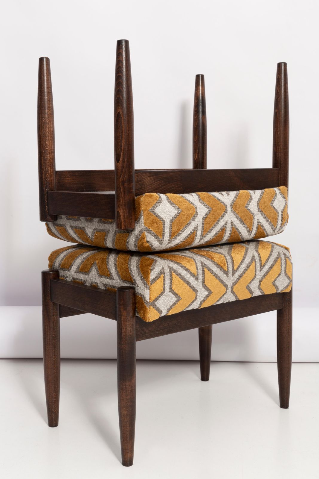 764.0 Pair Of 20th Century Yellow Pattern Velvet Vintage Stools, Edmund Homa, 1960s photo