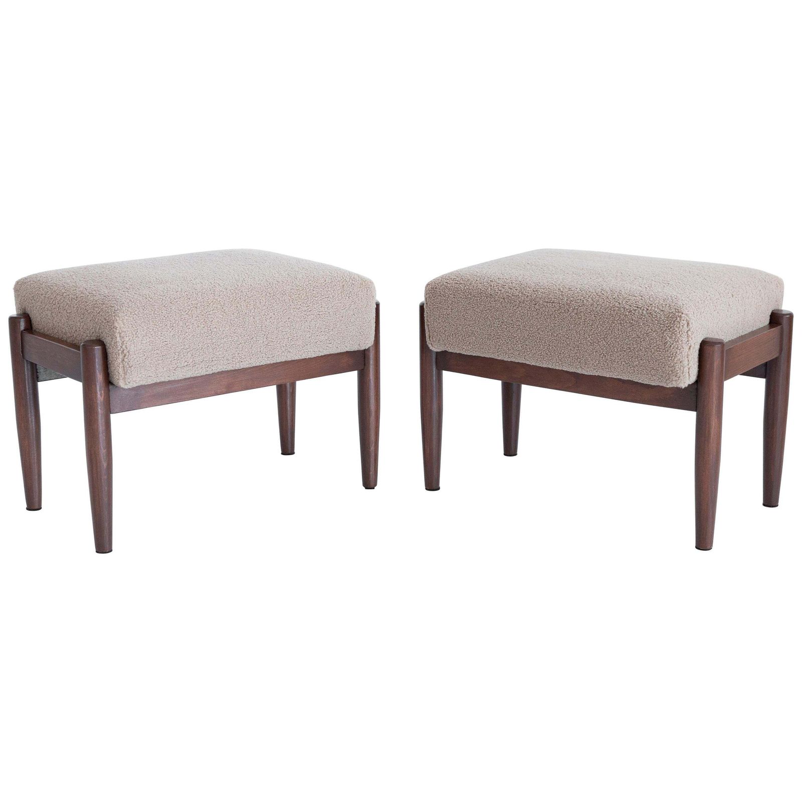 Set Of Two Camel Boucle Vintage Stools, Edmund Homa, 1960s