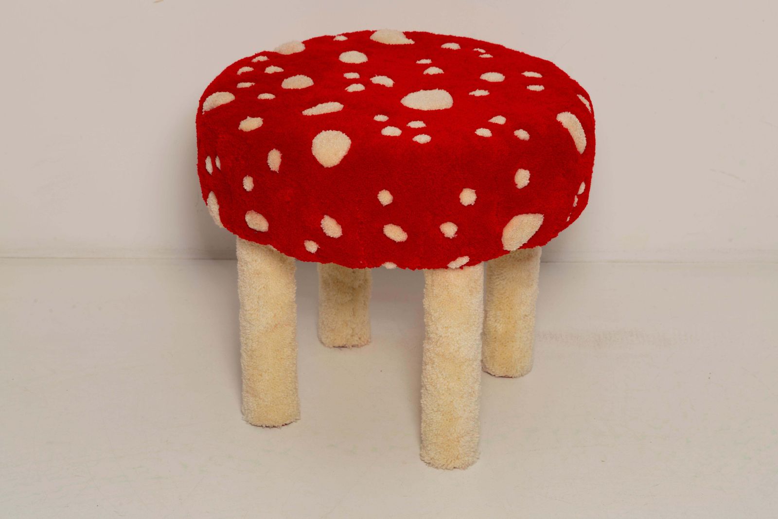 Mid Century Hand Tufting Mushroom Wool Stool, Europe, 1960s photo Furniture