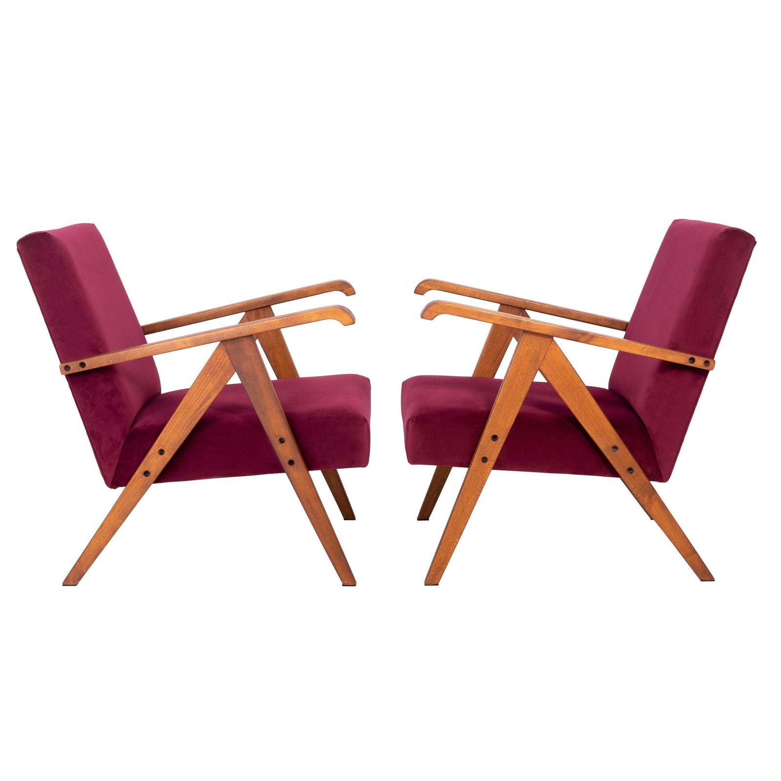 Set Of Two Midcentury Burgundy Velvet Var Armchairs, 1960s
