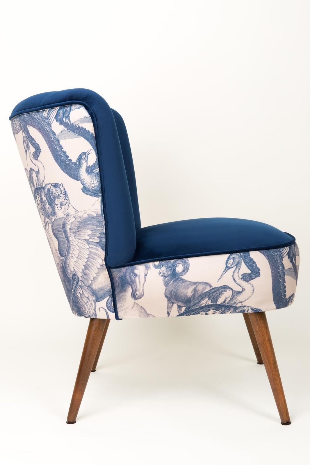 Midcentury Navy Blue Velvet Armchair, Animal Pattern, Germany, 1960s photo for sale