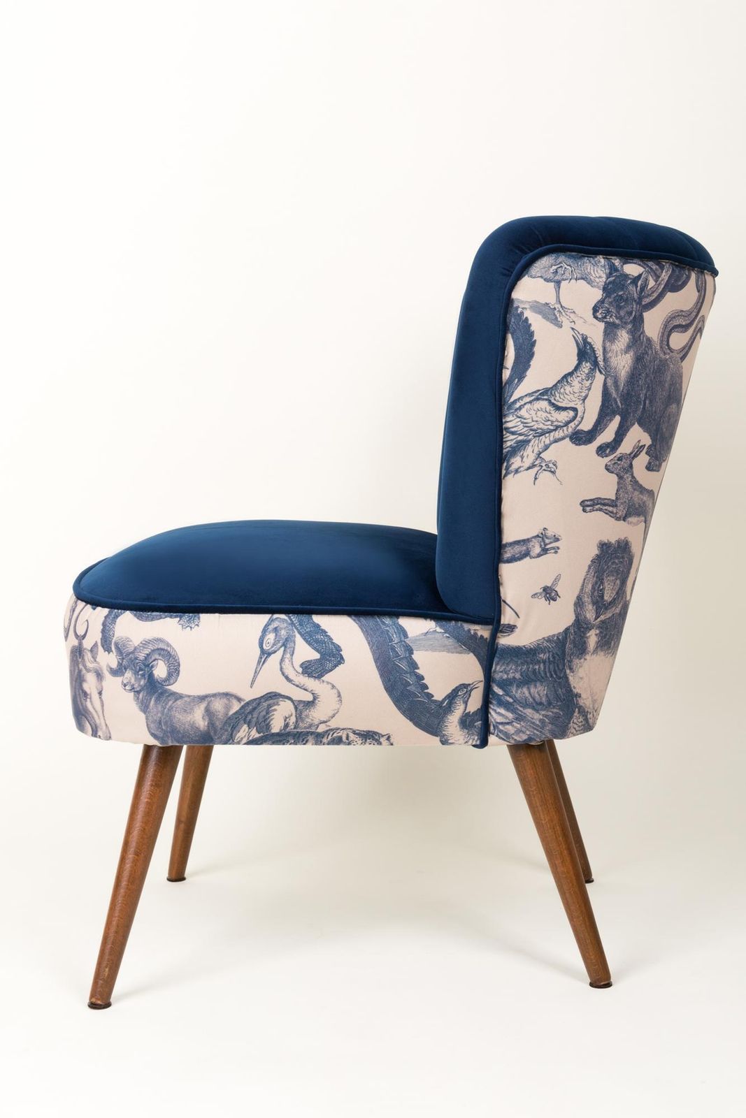 Midcentury Navy Blue Velvet Armchair, Animal Pattern, Germany, 1960s photo vintage