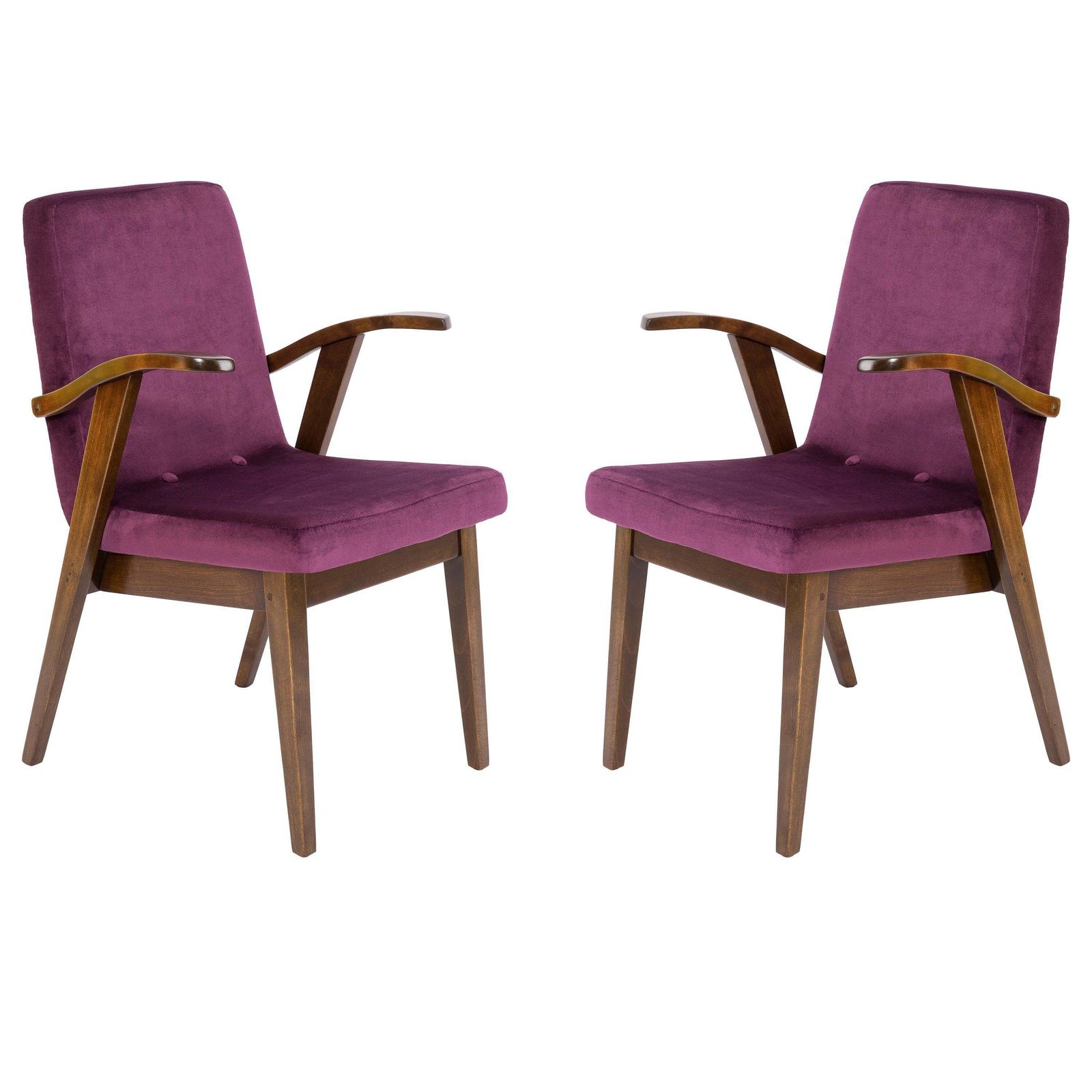 Set Of Two 20th Century Vintage Plum Violet Armchair By Mieczyslaw Puchala 1960s
