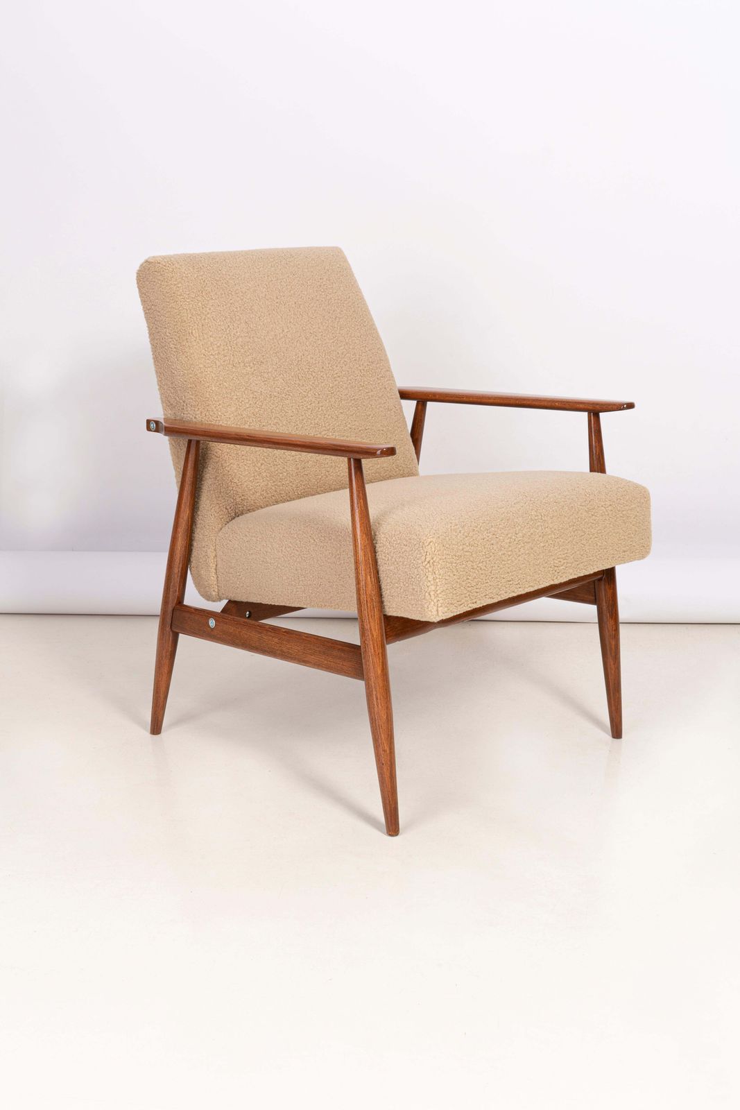 photo for sale Pair Of Camel Bouclé Dante Armchairs, H. Lis, 1960s