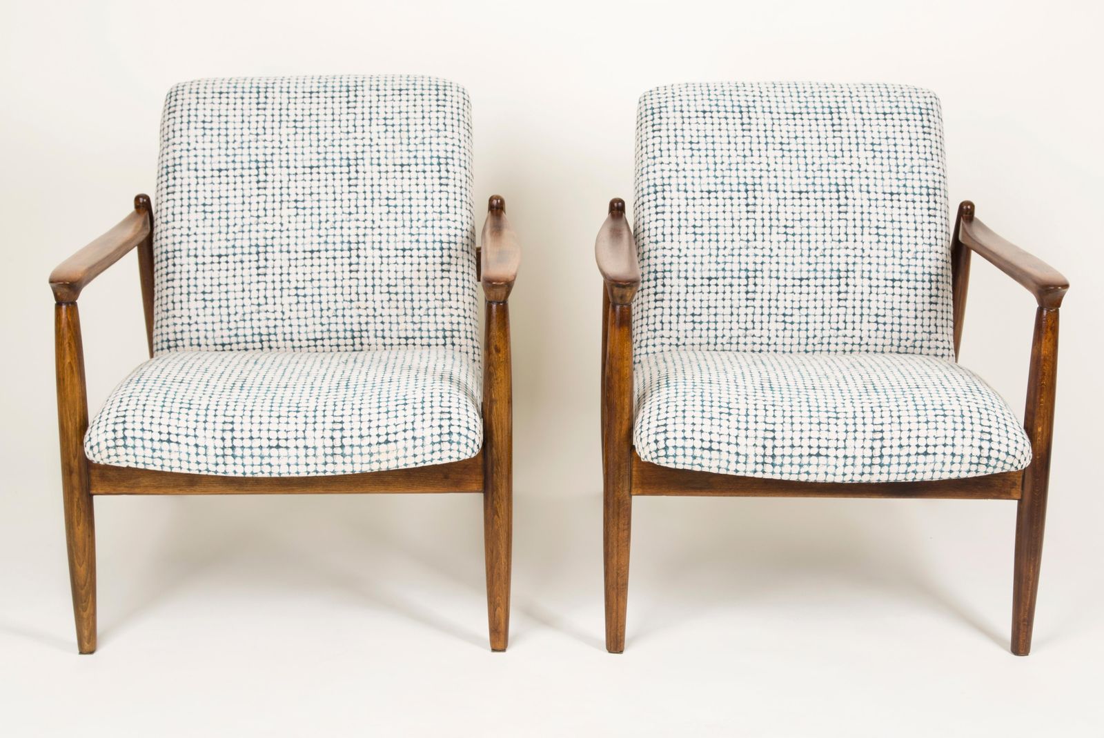 Pair Of White And Aqua Vintage Armchairs, Edmund Homa, 1960s photo for sale