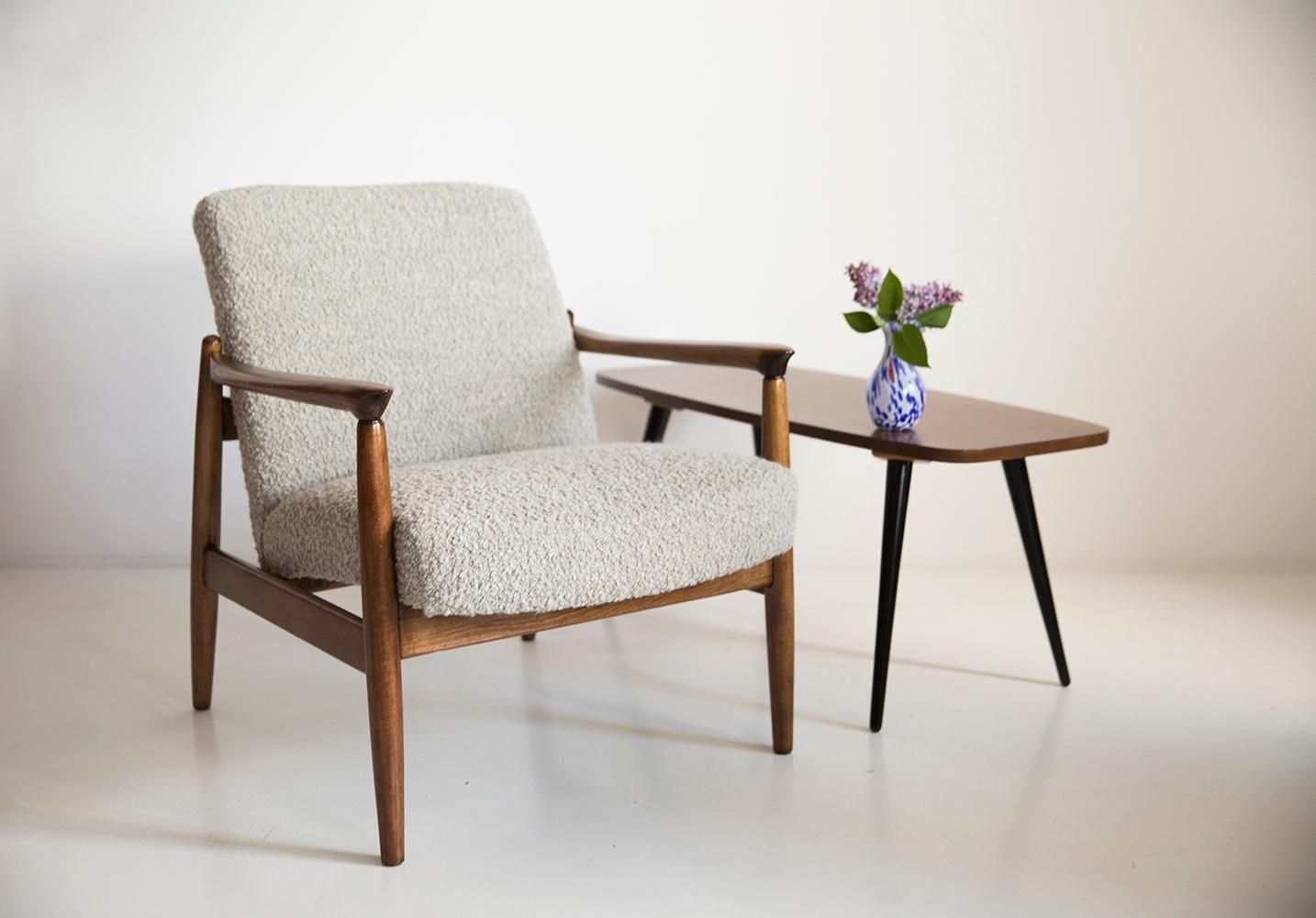 Midcentury Gray Alpaca Wool Armchair And Stool, Edmund Homa, Poland, 1960s photo furniture