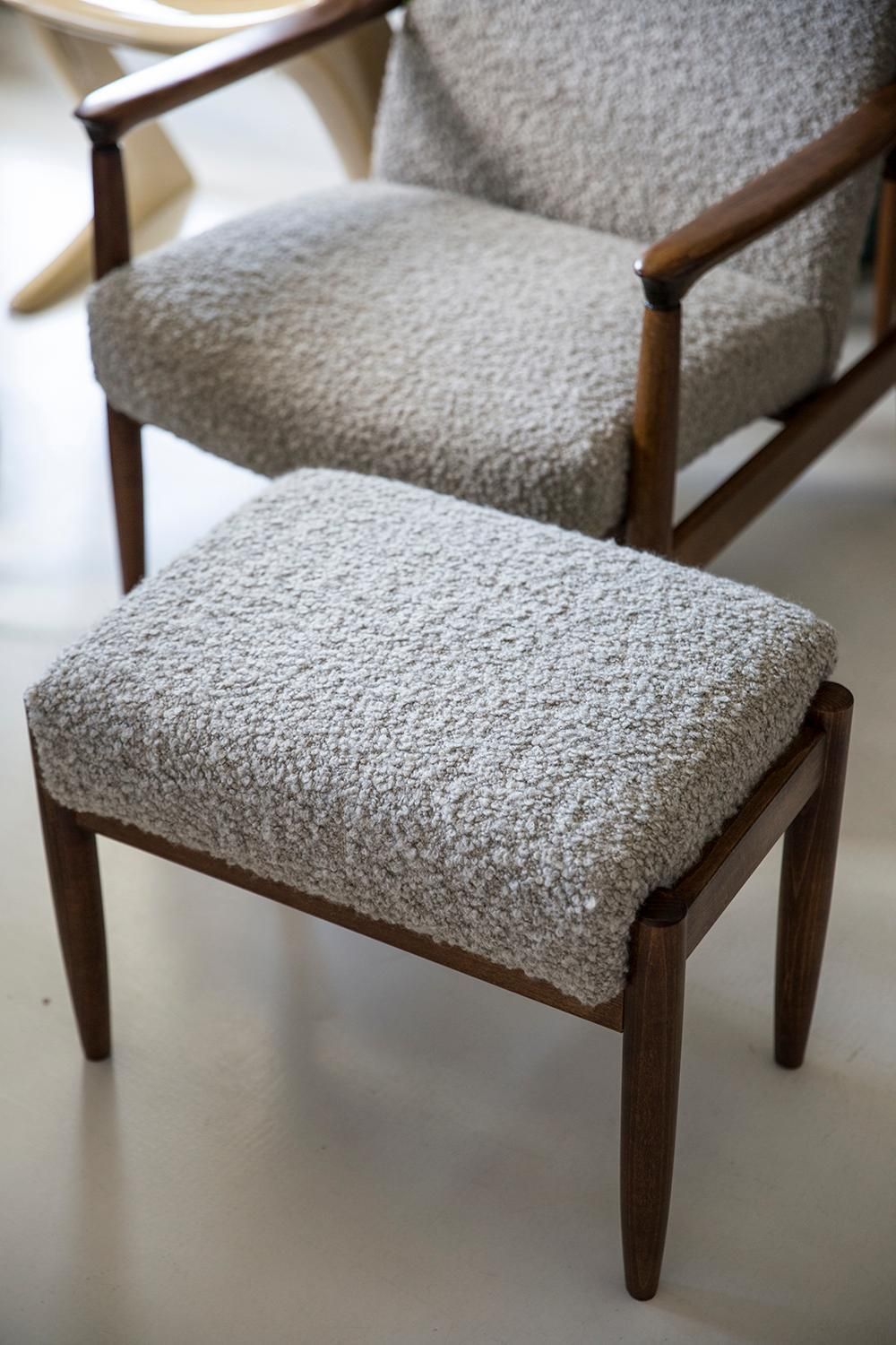 Midcentury Gray Alpaca Wool Armchair And Stool, Edmund Homa, Poland, 1960s photo for sale