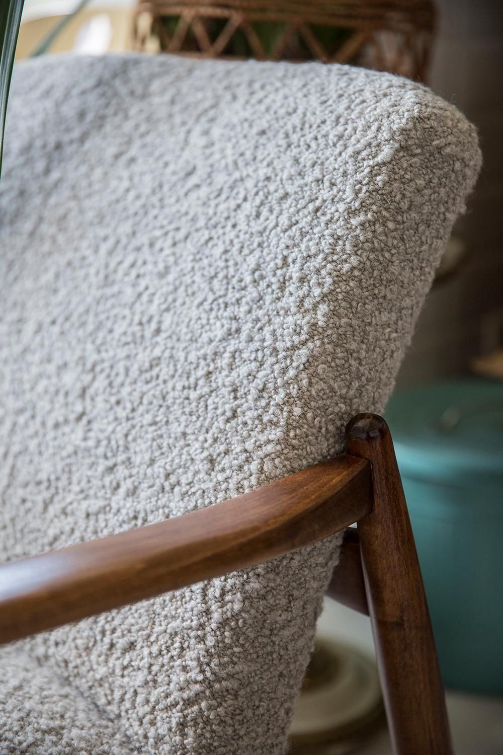 Midcentury Gray Alpaca Wool Armchair And Stool, Edmund Homa, Poland, 1960s photo 2381.0