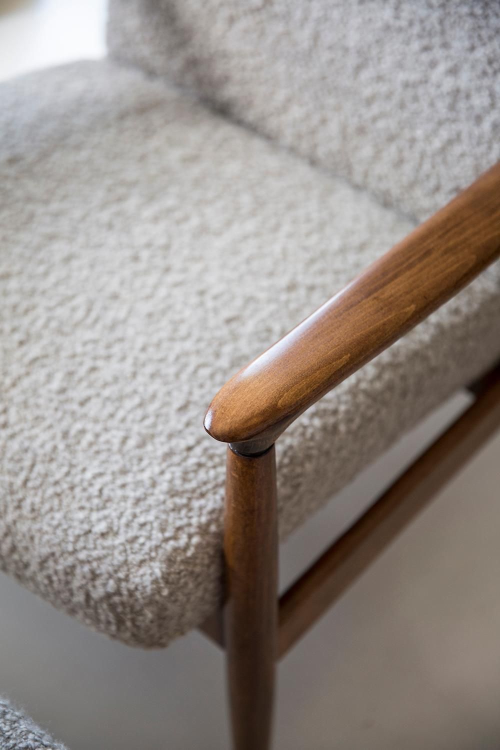 Midcentury Gray Alpaca Wool Armchair And Stool, Edmund Homa, Poland, 1960s photo vinterior
