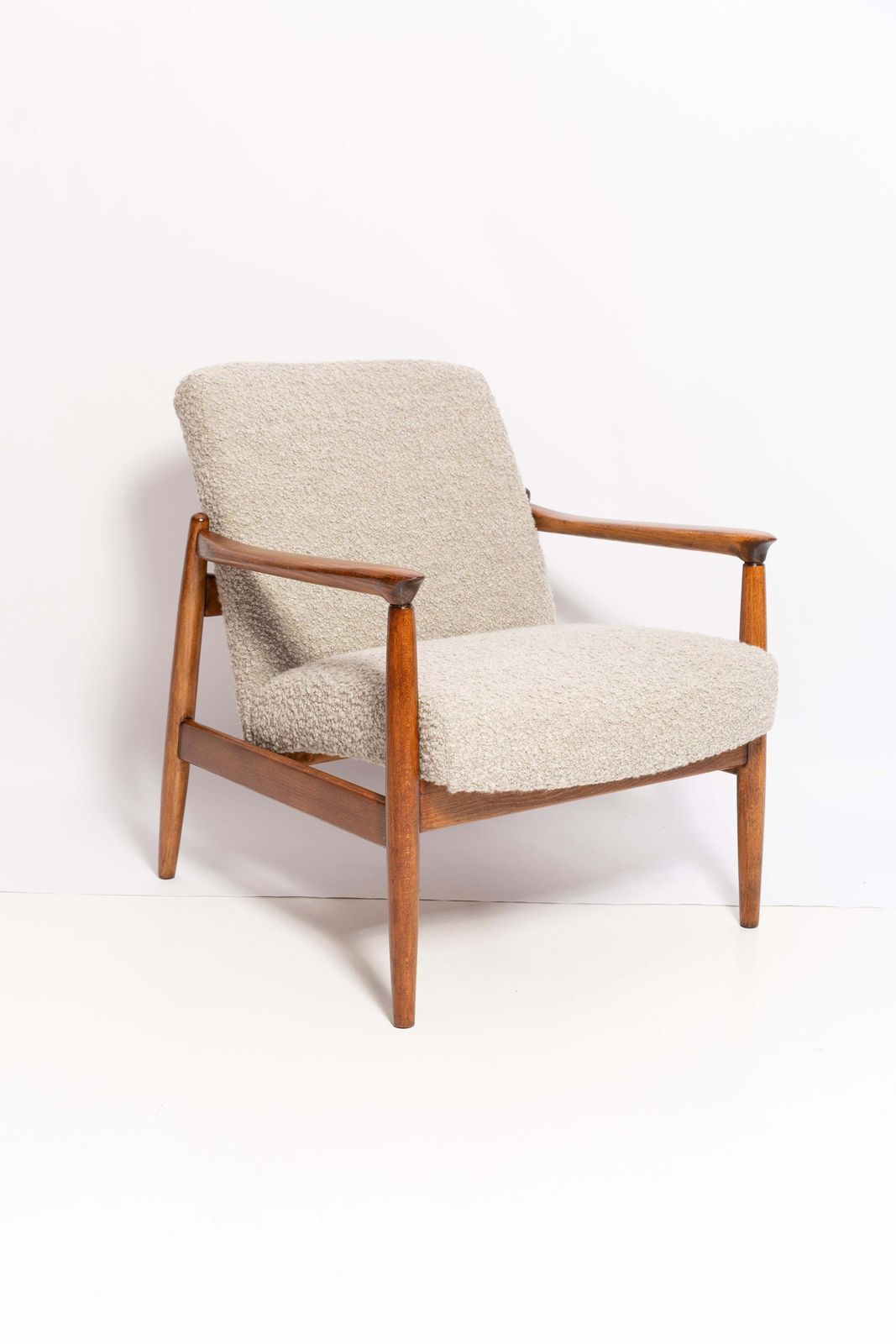 photo for sale Midcentury Gray Alpaca Wool Armchair And Stool, Edmund Homa, Poland, 1960s