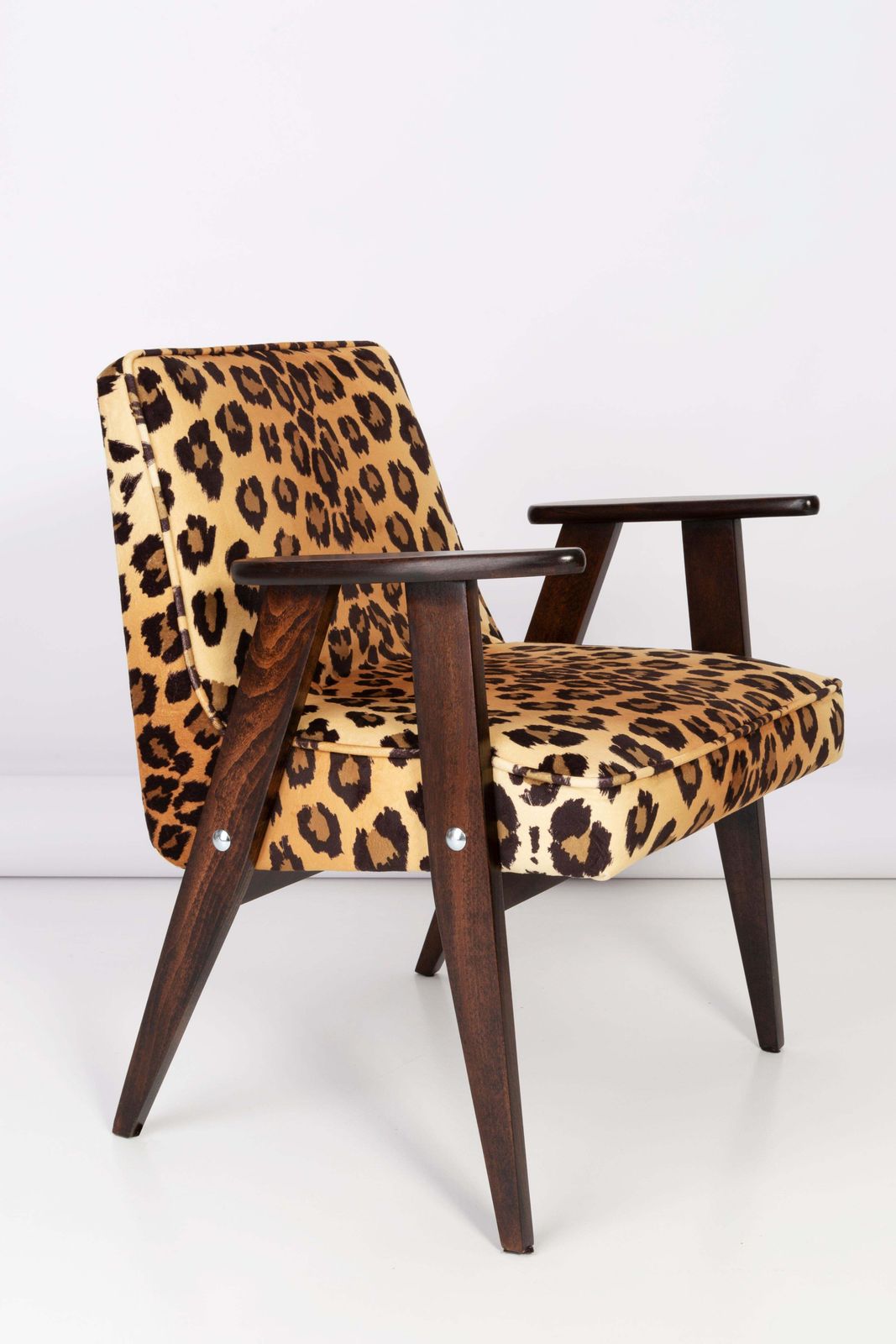 Two Midcentury 366 Armchairs In Leopard Print Velvet, Jozef Chierowski, 1960s photo for sale