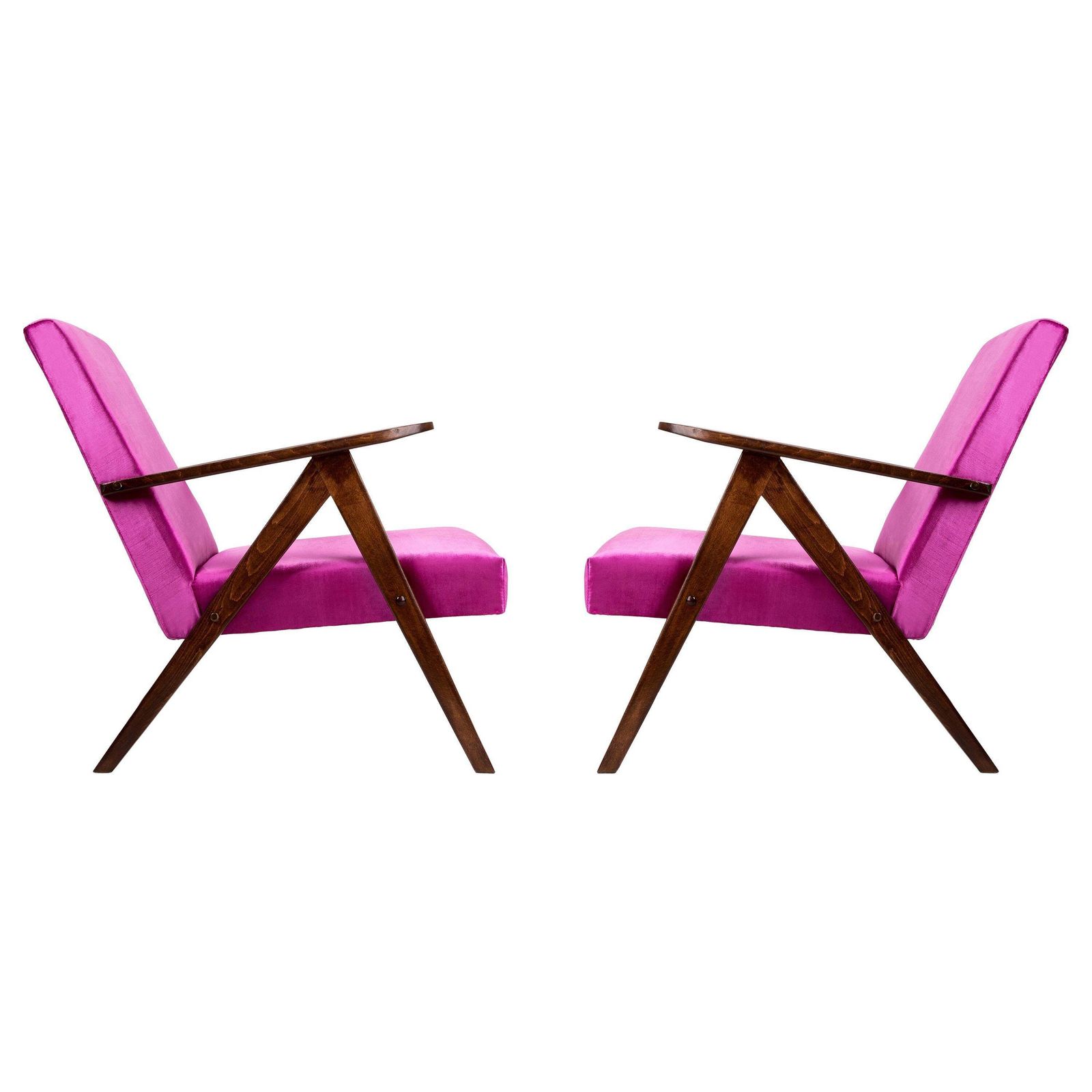 Set Of Two Mid Century Modern Magenta Pink Armchairs, 1960s, Poland