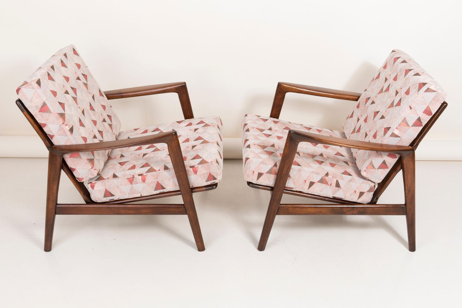 Pair Of Geometric Pink Print Velvet Armchairs, 1960s, Poland photo buy