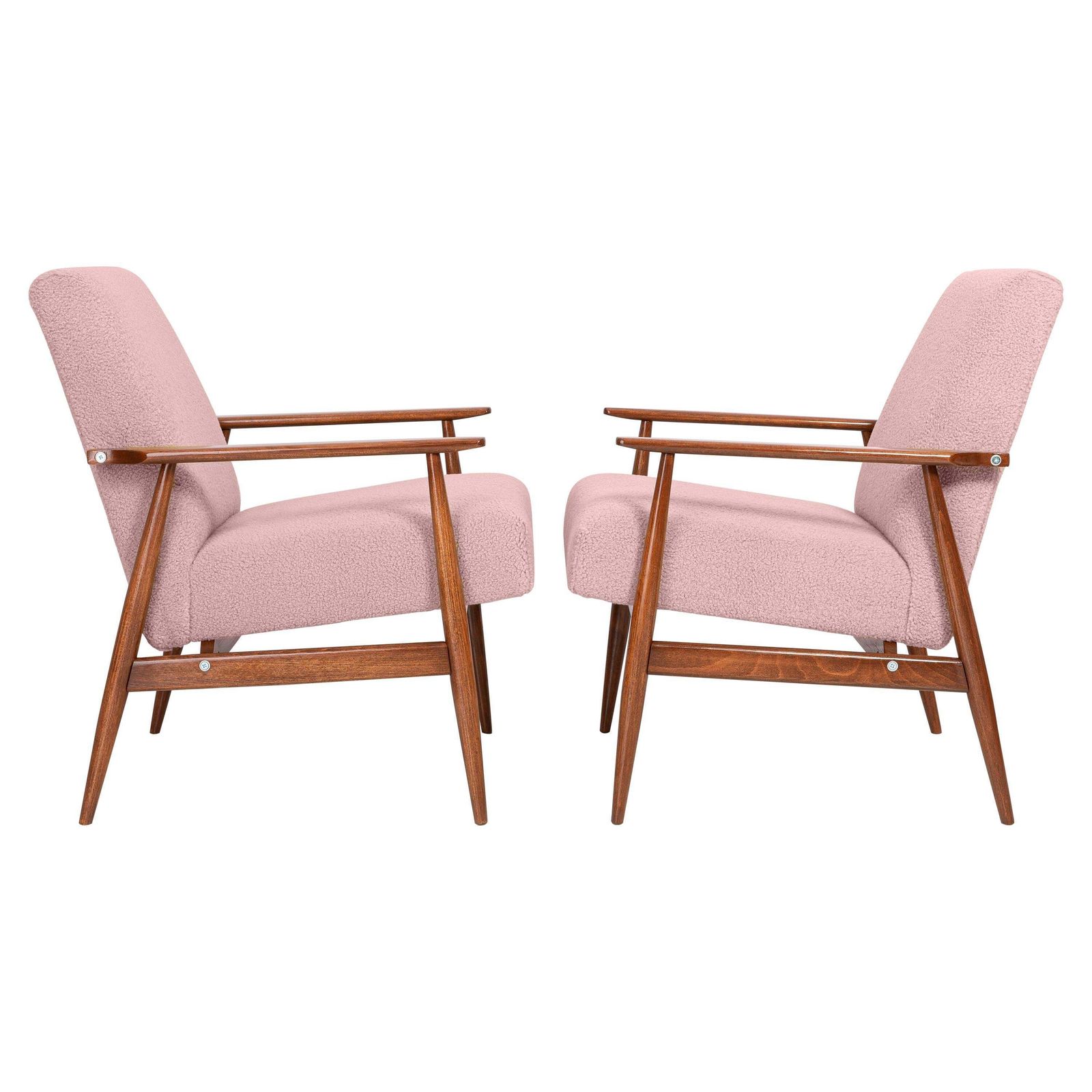Pair Of Dusty Pink Bouclé Dante Armchairs, H. Lis, Europe, 1960s
