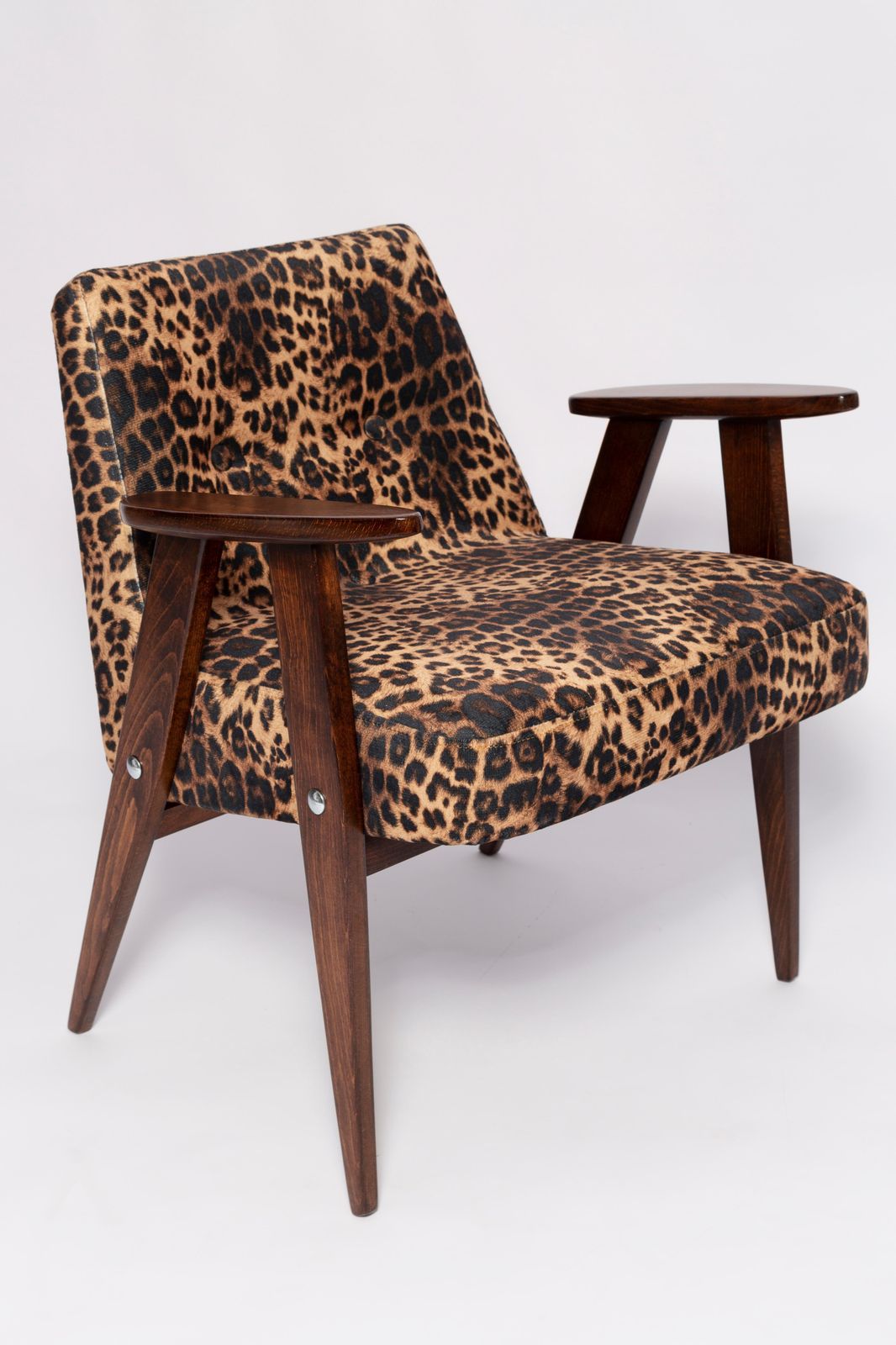 Two Midcentury 366 Armchairs In Leopard Print Velvet, Jozef Chierowski, 1960s photo for sale