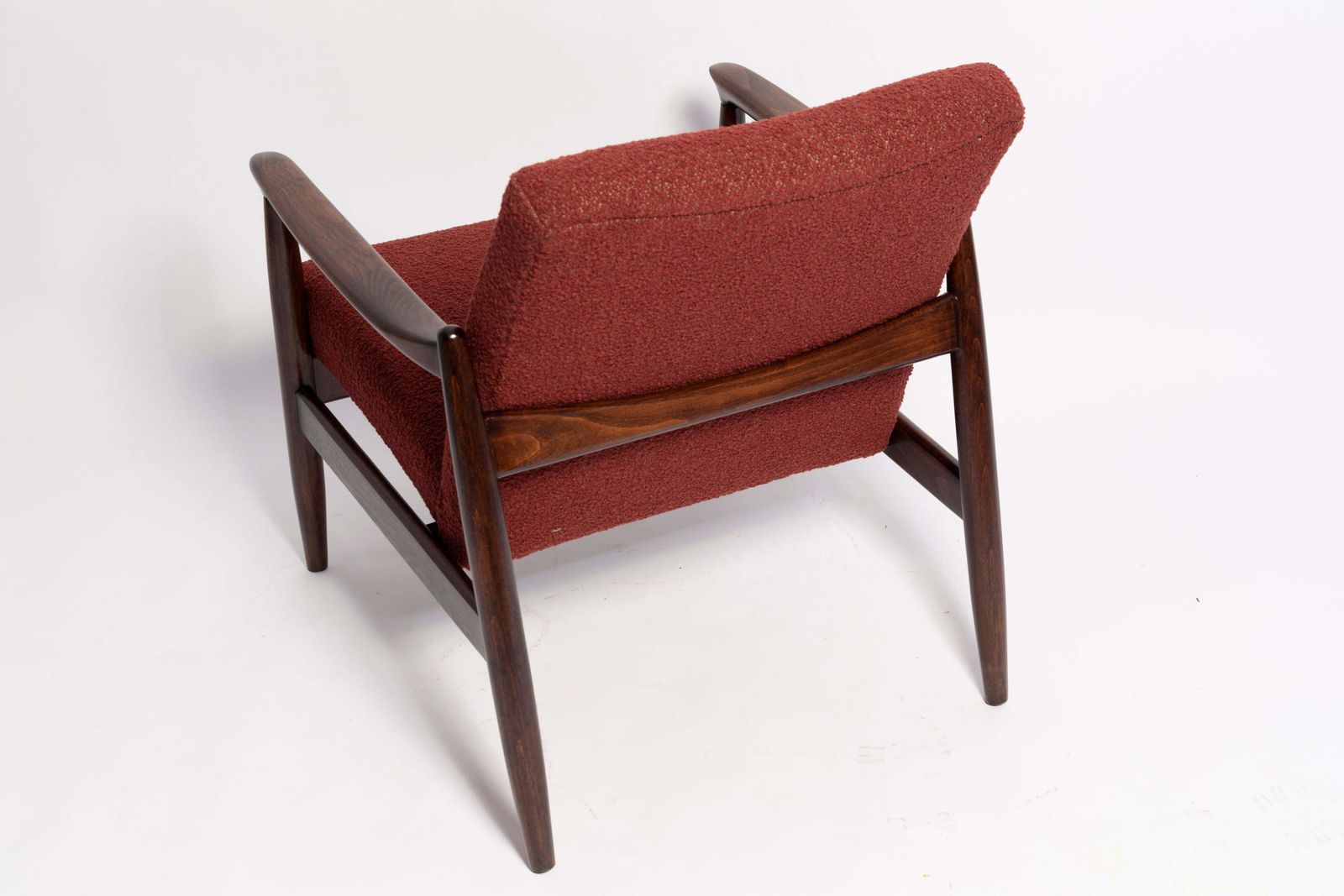 Furniture Two Mid Century Burgundy Boucle Gfm 64 Armchairs, Edmund Homa, Europe, 1960s photo