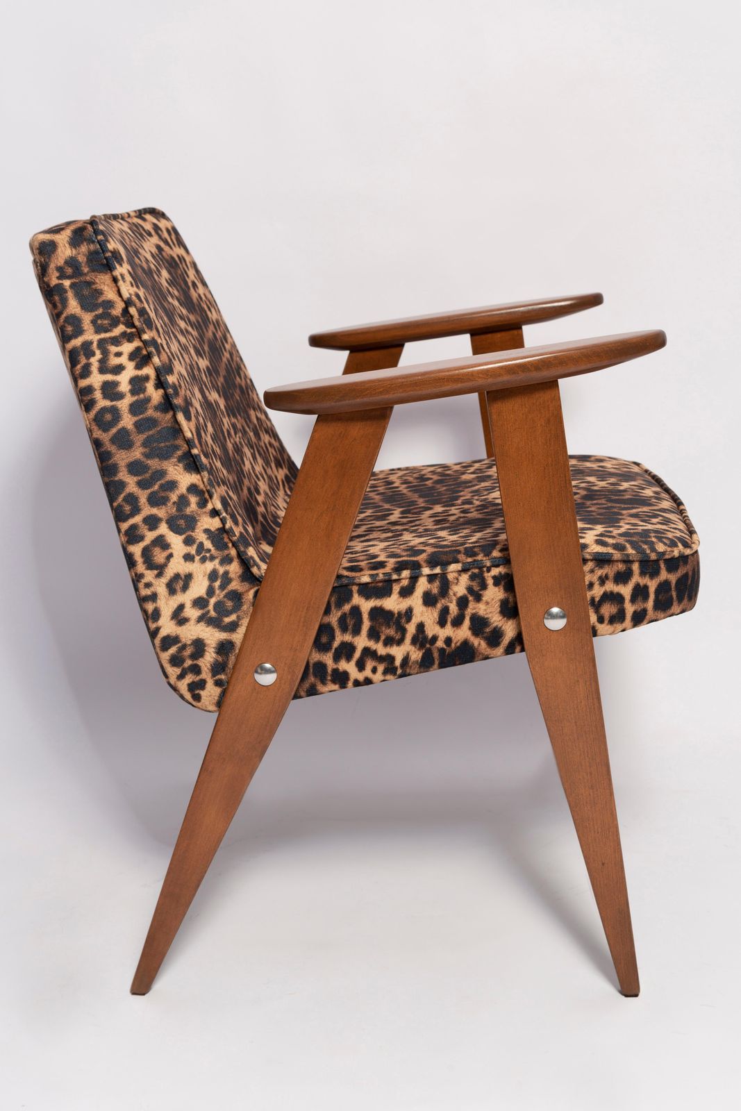 photo furniture Two Mid Century 366 Armchairs In Leopard Print Velvet, Jozef Chierowski, 1960s