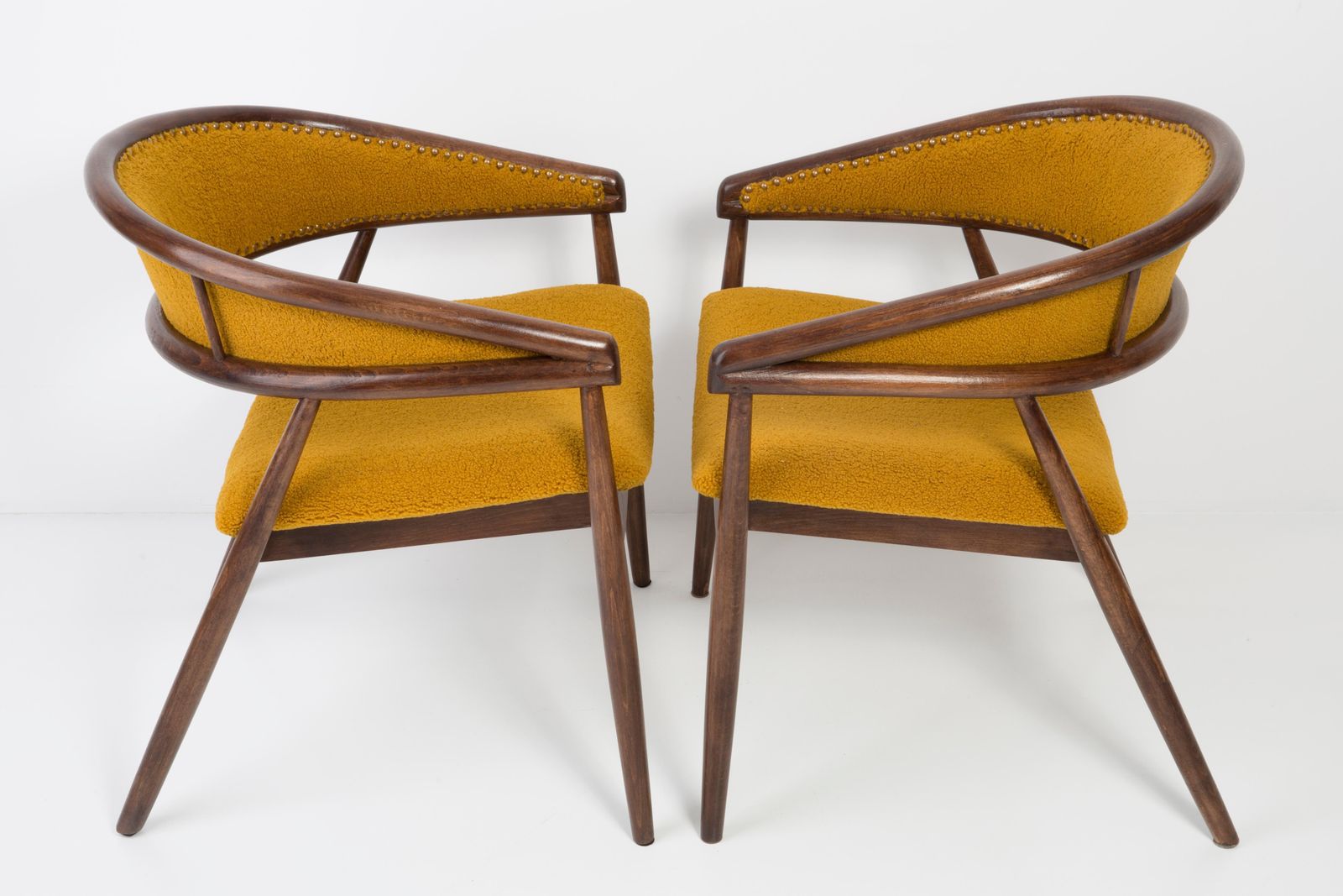 Set Of Two James Mont Bent Beech Armchairs, Yellow Ochra Boucle, 1960s photo Furniture