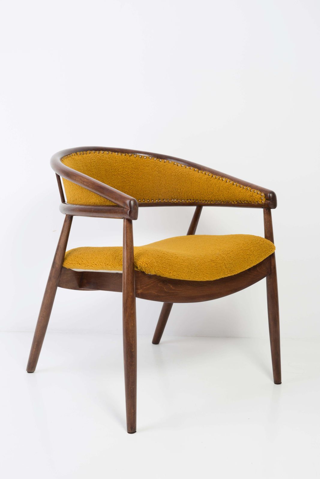 Set Of Two James Mont Bent Beech Armchairs, Yellow Ochra Boucle, 1960s photo vinterior