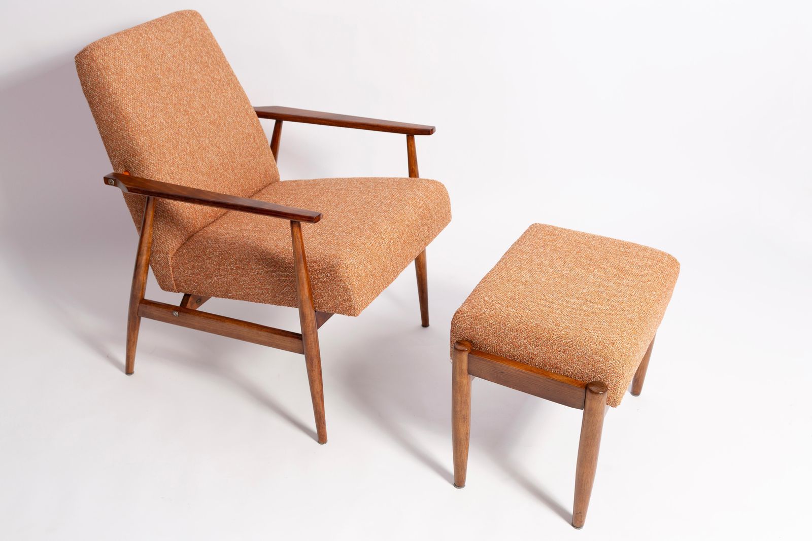 Set Of Two Mid Century Melange Orange Dante Armchairs And Stools, H. Lis, 1960s photo furniture