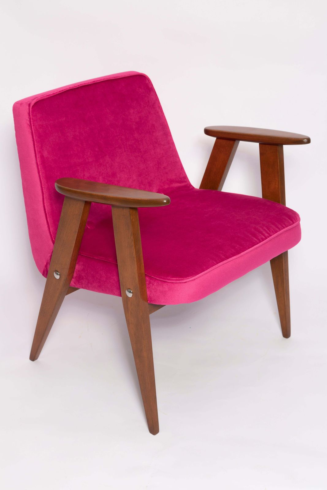 Pair Of Mid Century 366 Armchairs In Pink Velvet, Jozef Chierowski, Europe 1960 photo furniture