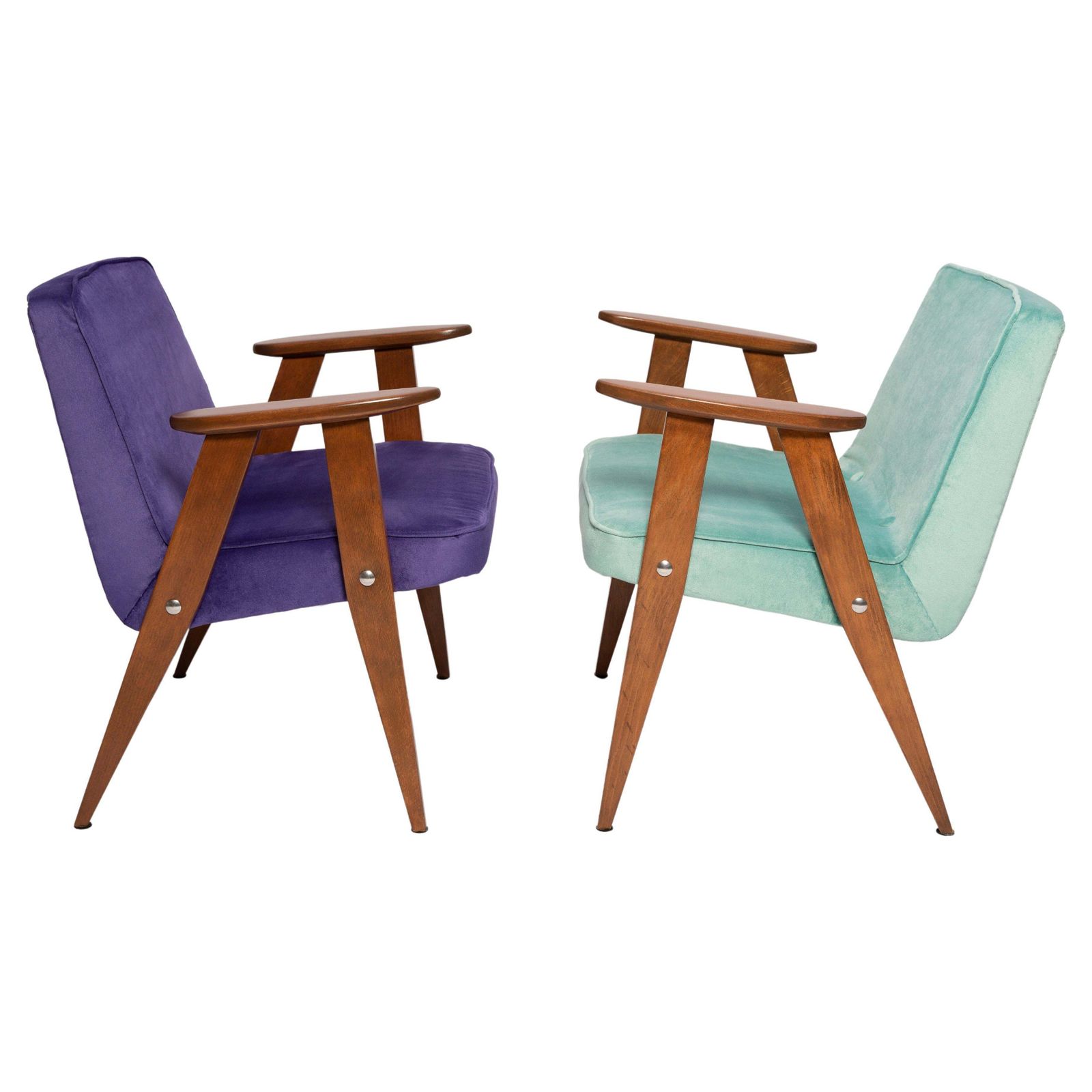 Pair Of Mid Century 366 Armchairs, Mint And Purple, By Chierowski, Europe, 1960s