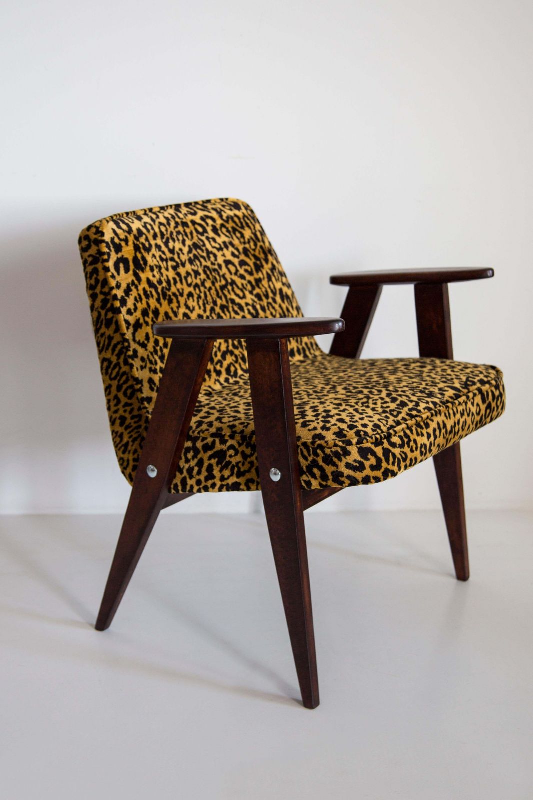 Two Mid Century 366 Armchairs In Leopard Velvet, Jozef Chierowski, Europe 1960s photo furniture