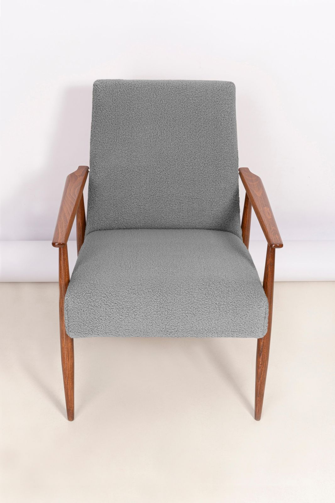 Pair Of Mid Century Grey Bouclé Dante Armchairs, H. Lis, 1960s photo for sale