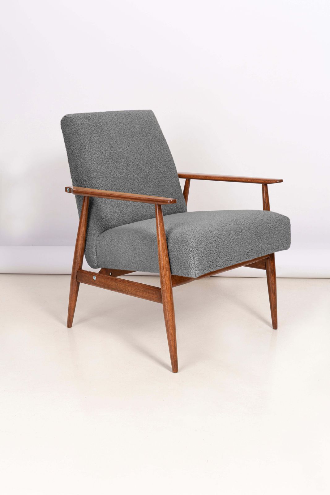 Pair Of Mid Century Grey Bouclé Dante Armchairs, H. Lis, 1960s photo vintage