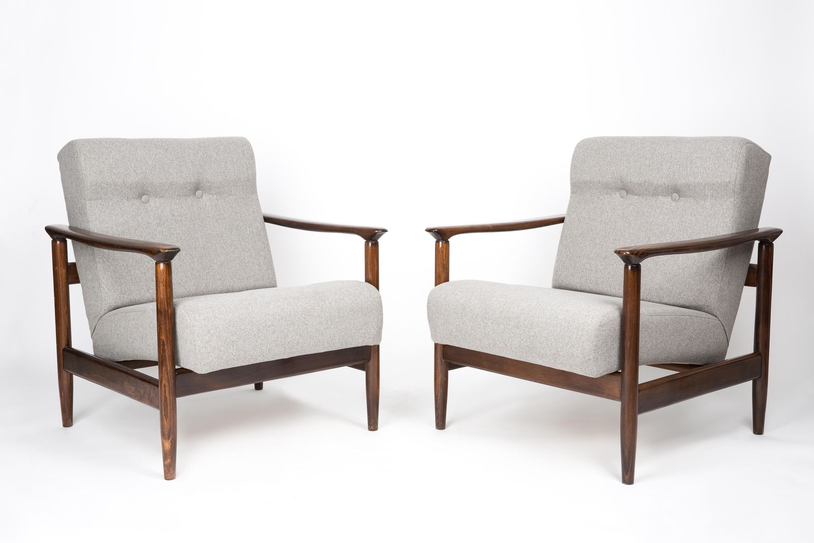 Set Of Two Mid Century Beige Wool Armchairs, By Edmund Homa, Europe, 1960s photo furniture