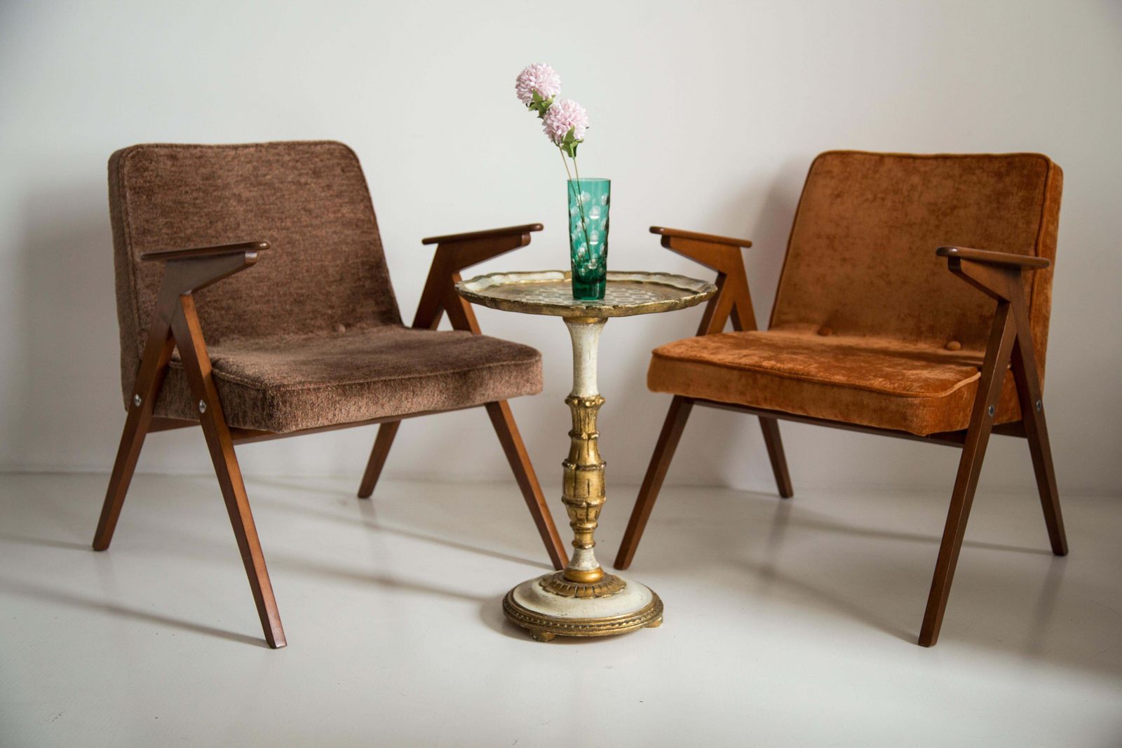 Set Of Two Midcentury Brown Bunny Armchairs, By Jozef Chierowski, Poland, 1960s photo Furniture