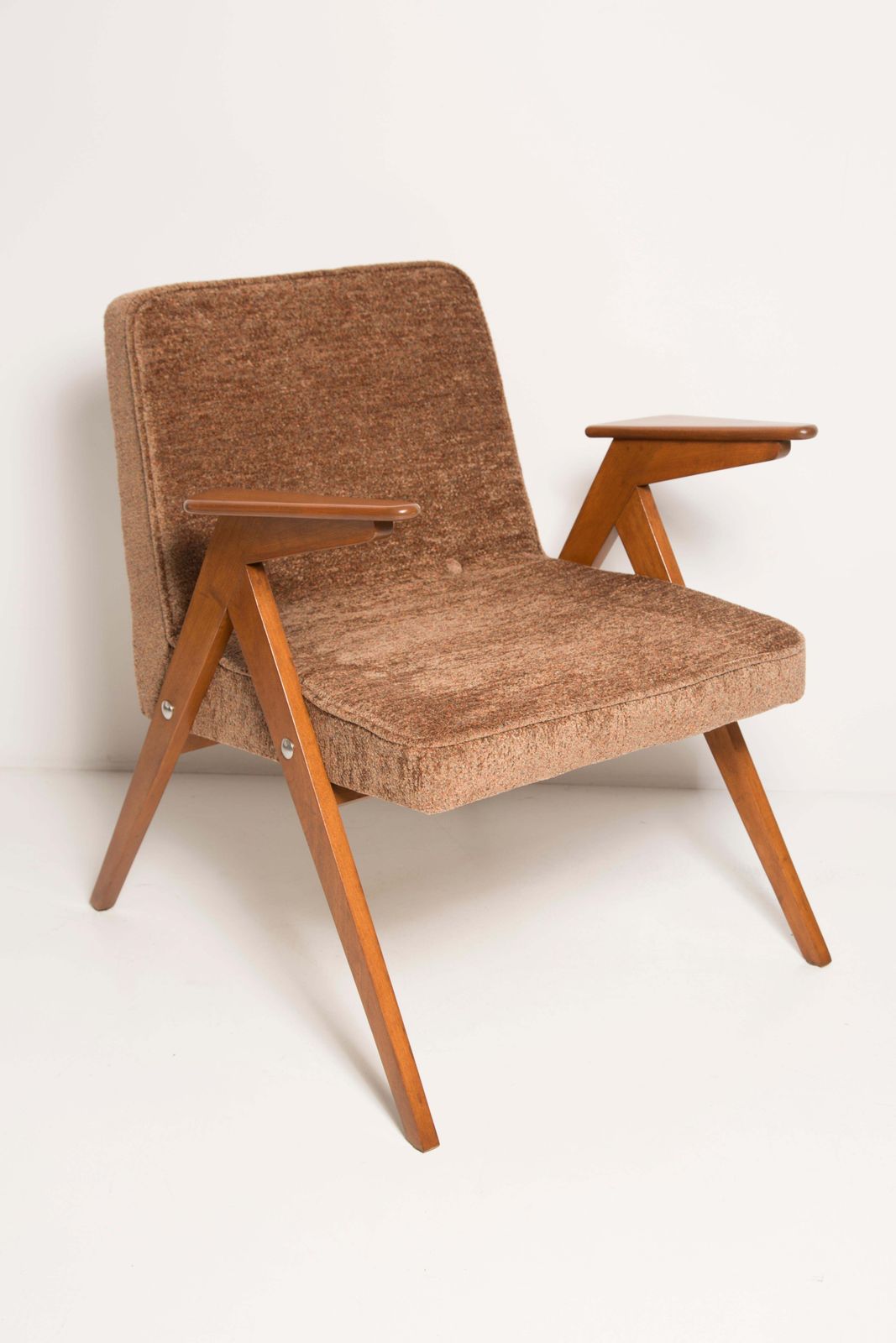 Set Of Two Midcentury Brown Bunny Armchairs, By Jozef Chierowski, Poland, 1960s photo vinterior
