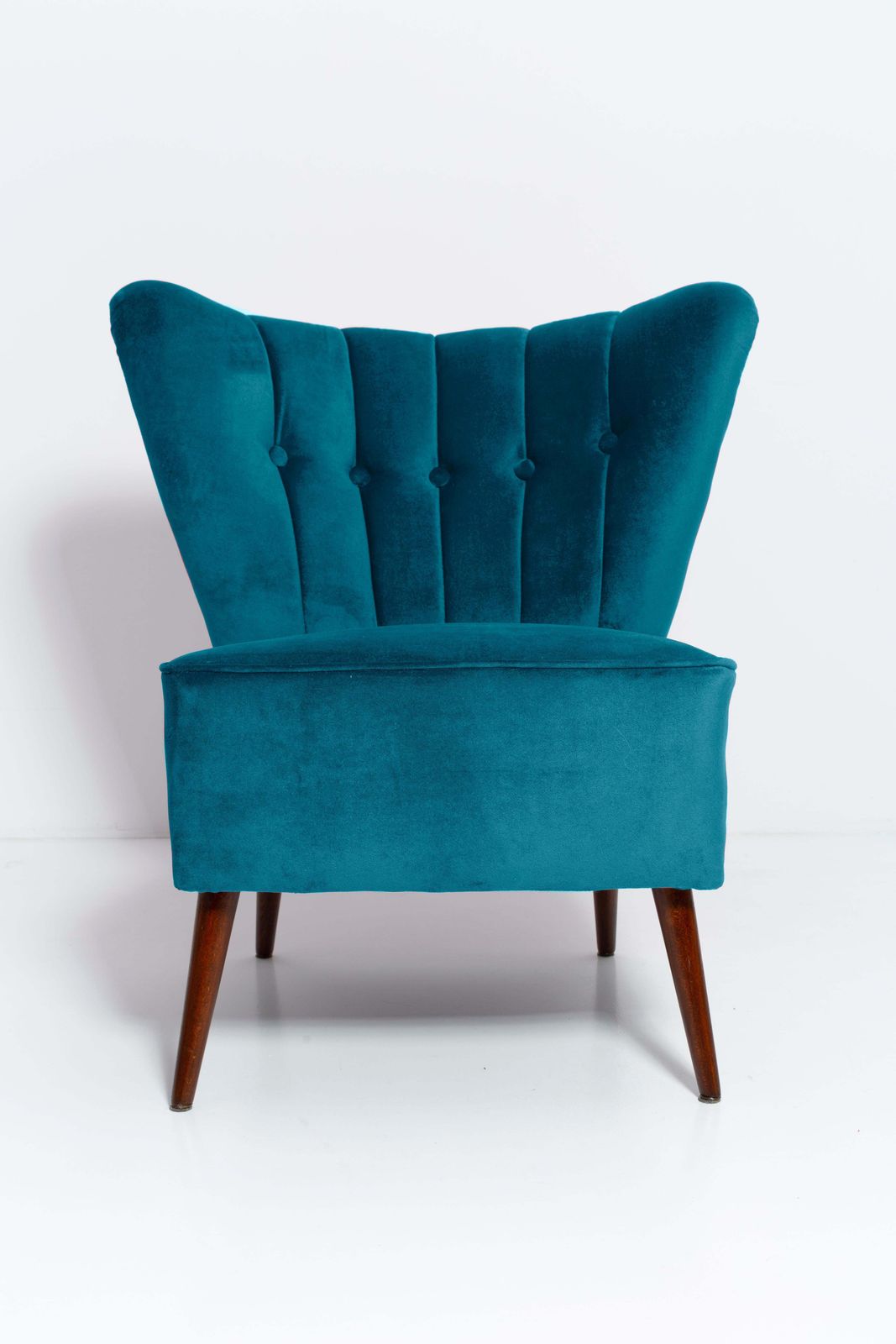Set Van Twee Mid Century Petrolblauwe Fluwelen Club Fauteuils, Europa, Jaren 1960 photo vintage